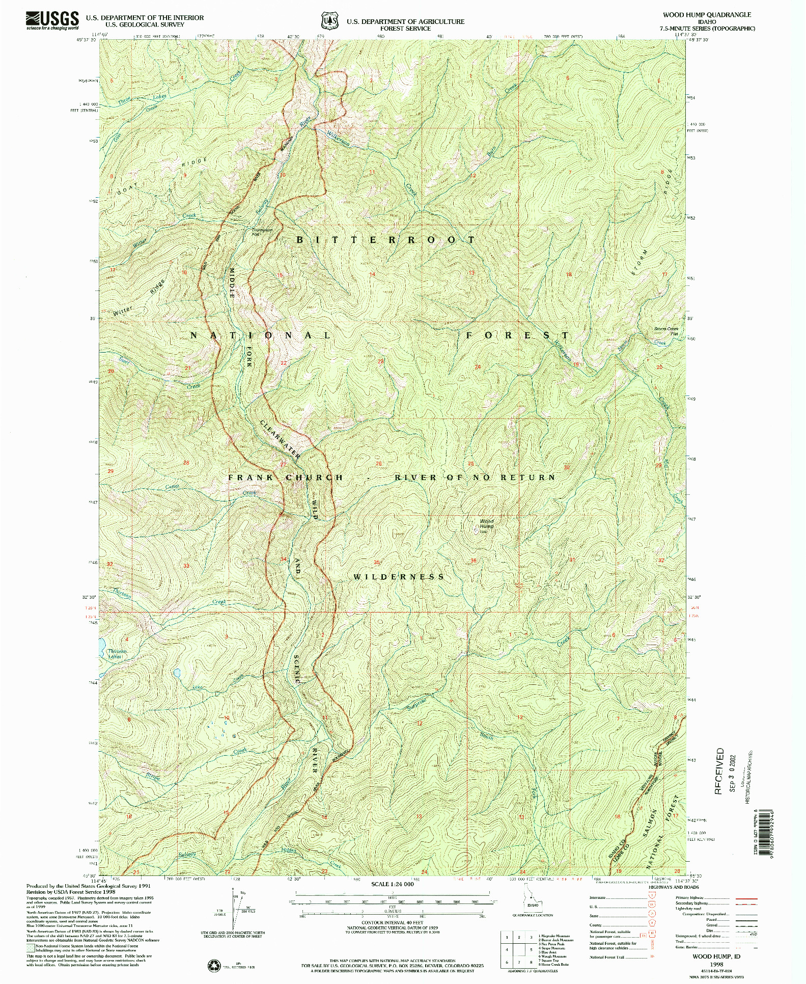 USGS 1:24000-SCALE QUADRANGLE FOR WOOD HUMP, ID 1998