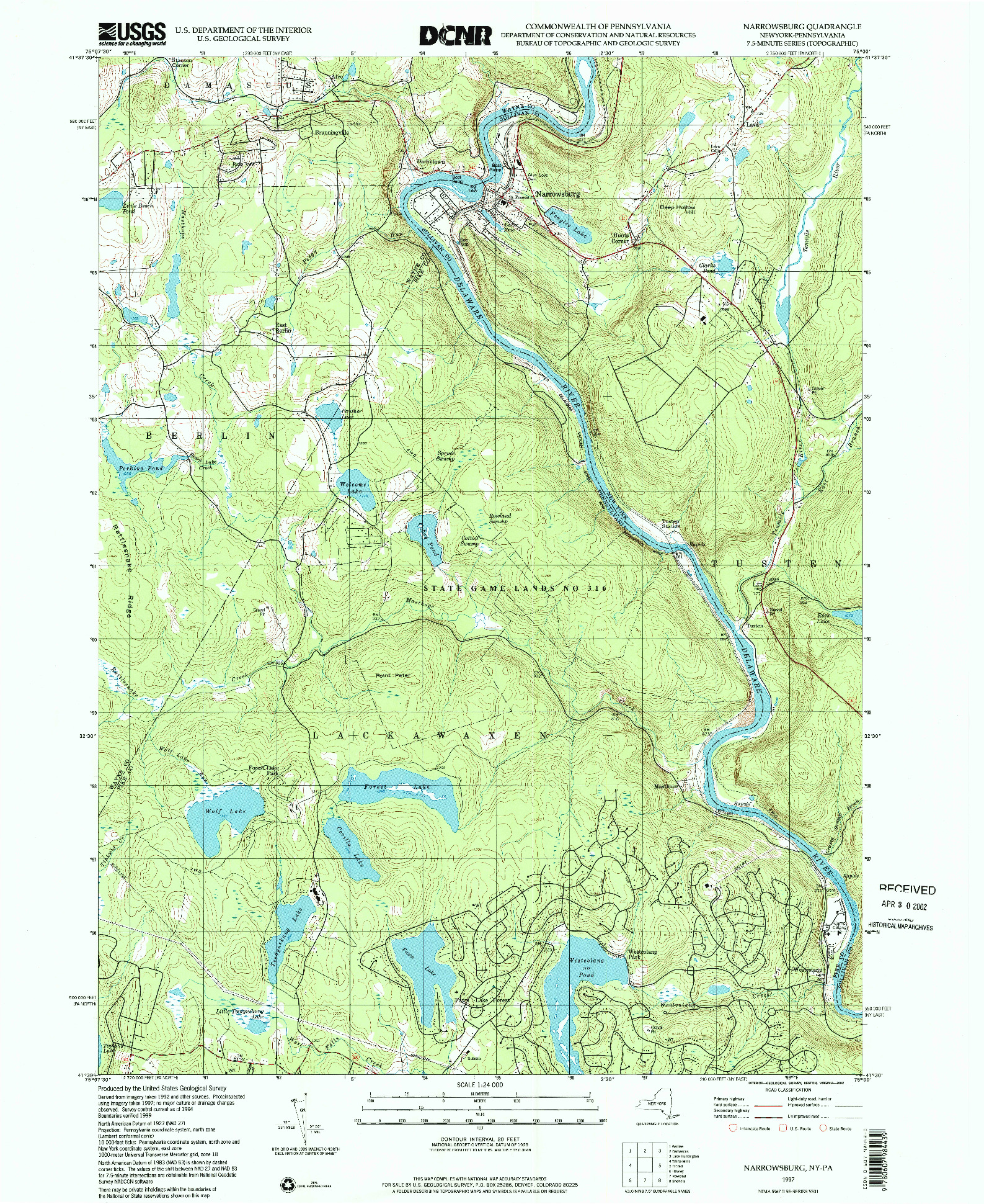 USGS 1:24000-SCALE QUADRANGLE FOR NARROWSBURG, NY 1997