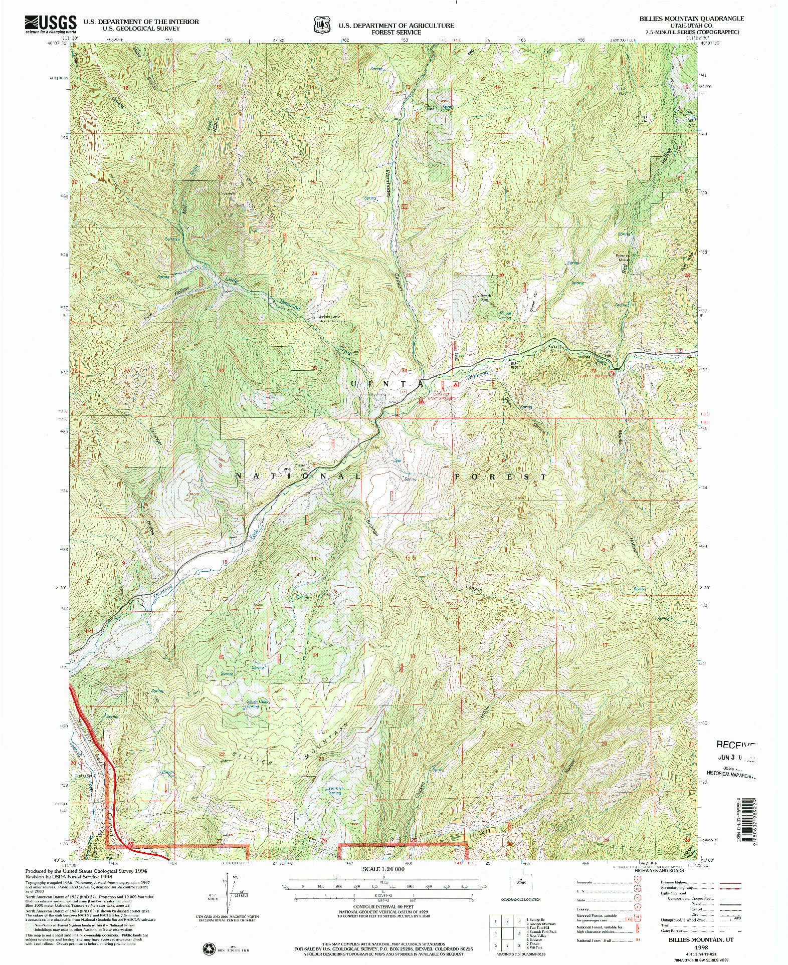 USGS 1:24000-SCALE QUADRANGLE FOR BILLIES MOUNTAIN, UT 1998