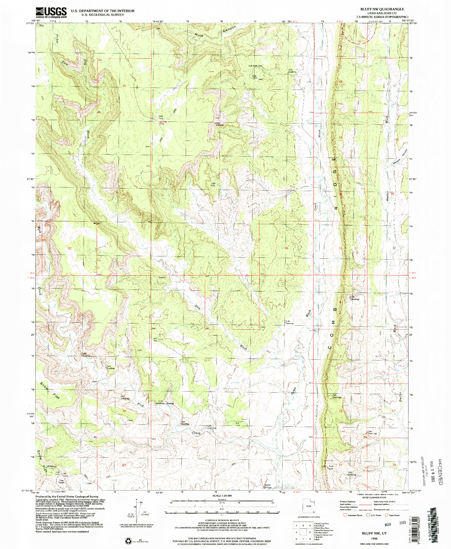 USGS 1:24000-SCALE QUADRANGLE FOR BLUFF NW, UT 1996