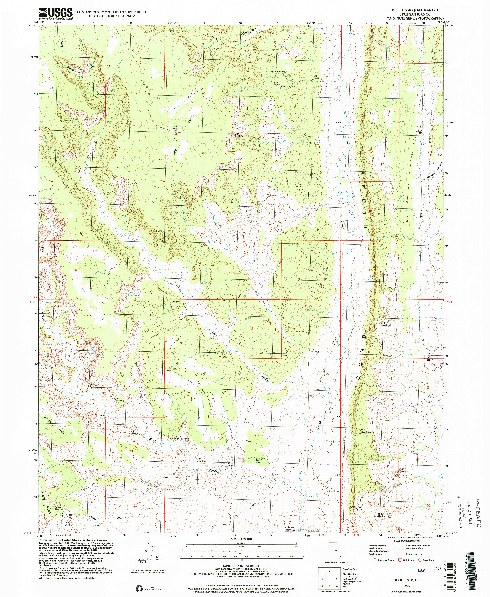 USGS 1:24000-SCALE QUADRANGLE FOR BLUFF NW, UT 1996