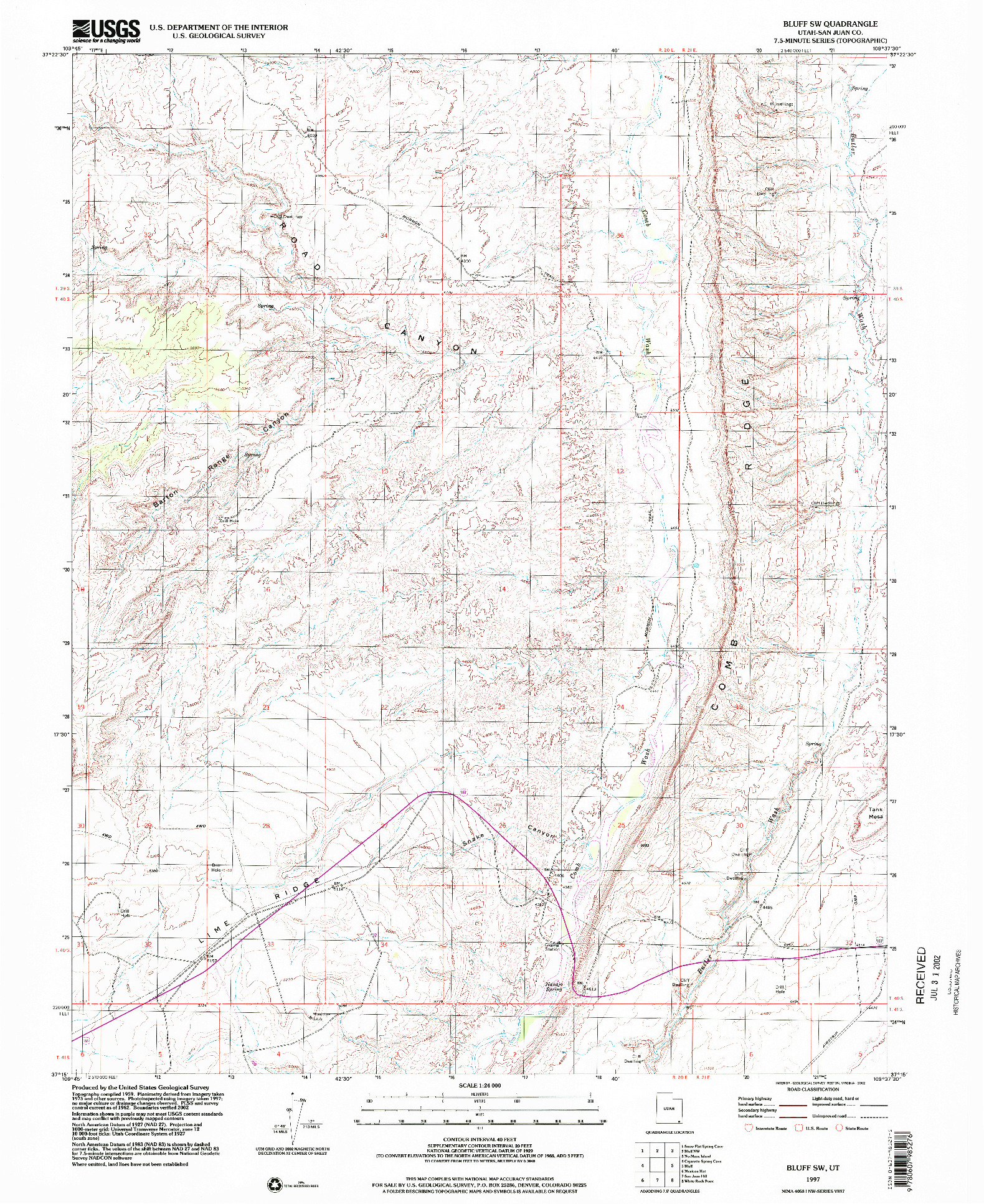 USGS 1:24000-SCALE QUADRANGLE FOR BLUFF SW, UT 1997