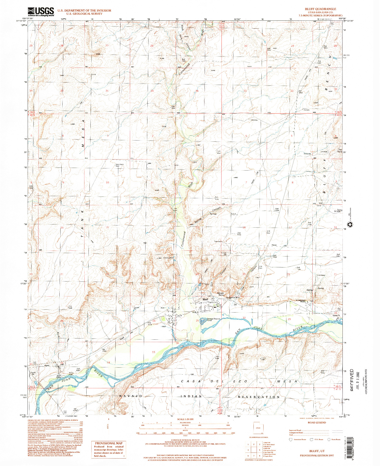 USGS 1:24000-SCALE QUADRANGLE FOR BLUFF, UT 1997