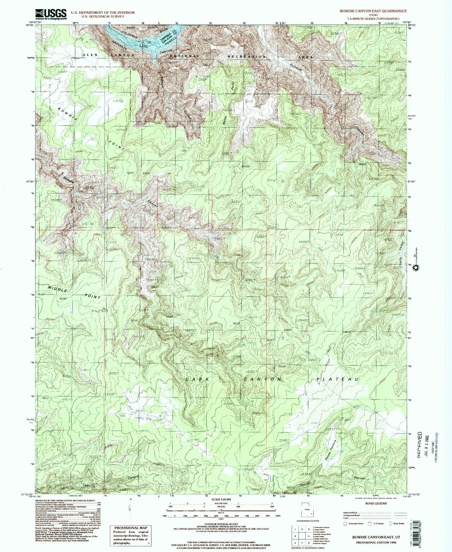USGS 1:24000-SCALE QUADRANGLE FOR BOWDIE CANYON EAST, UT 1996
