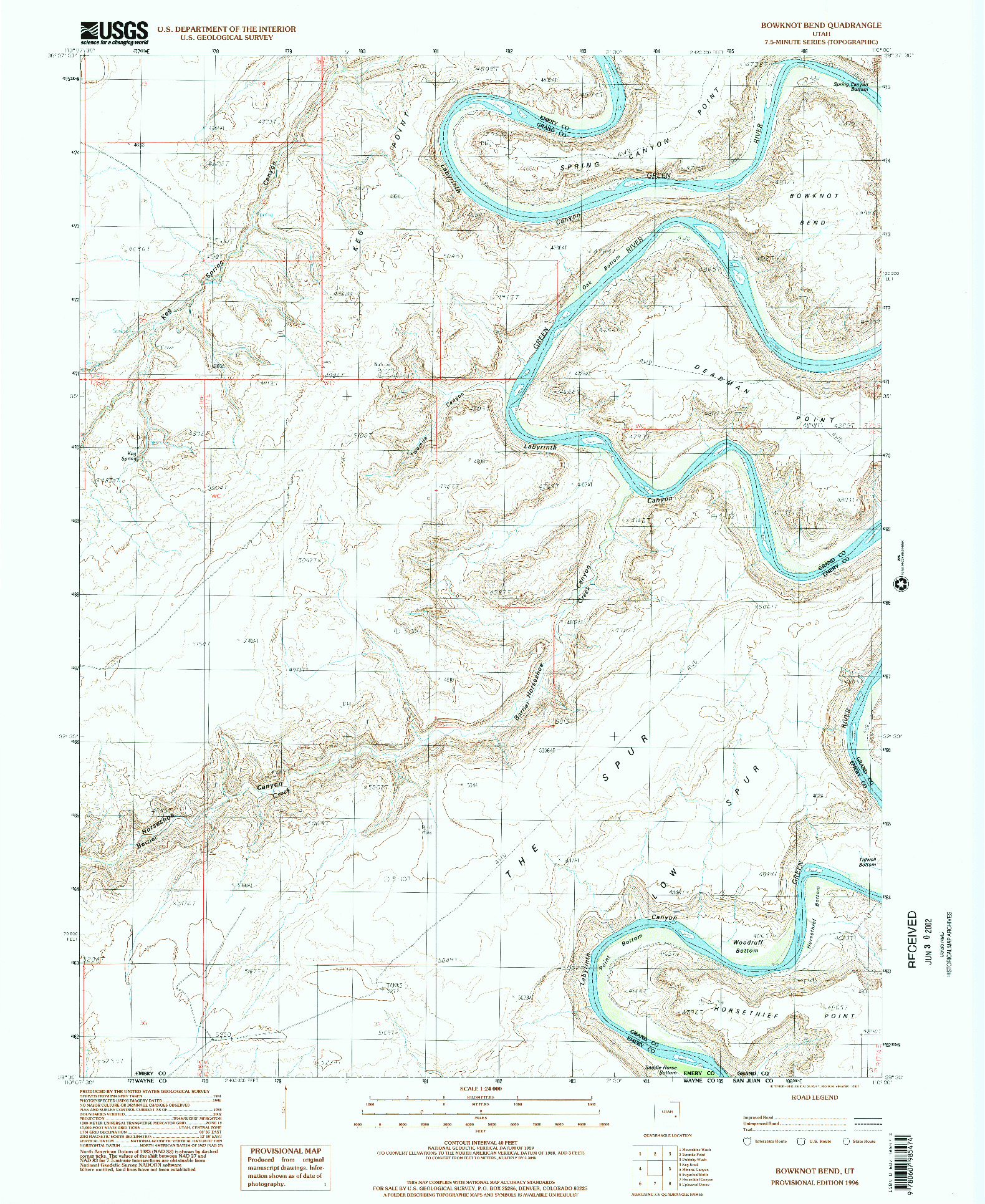 USGS 1:24000-SCALE QUADRANGLE FOR BOWKNOT BEND, UT 1996