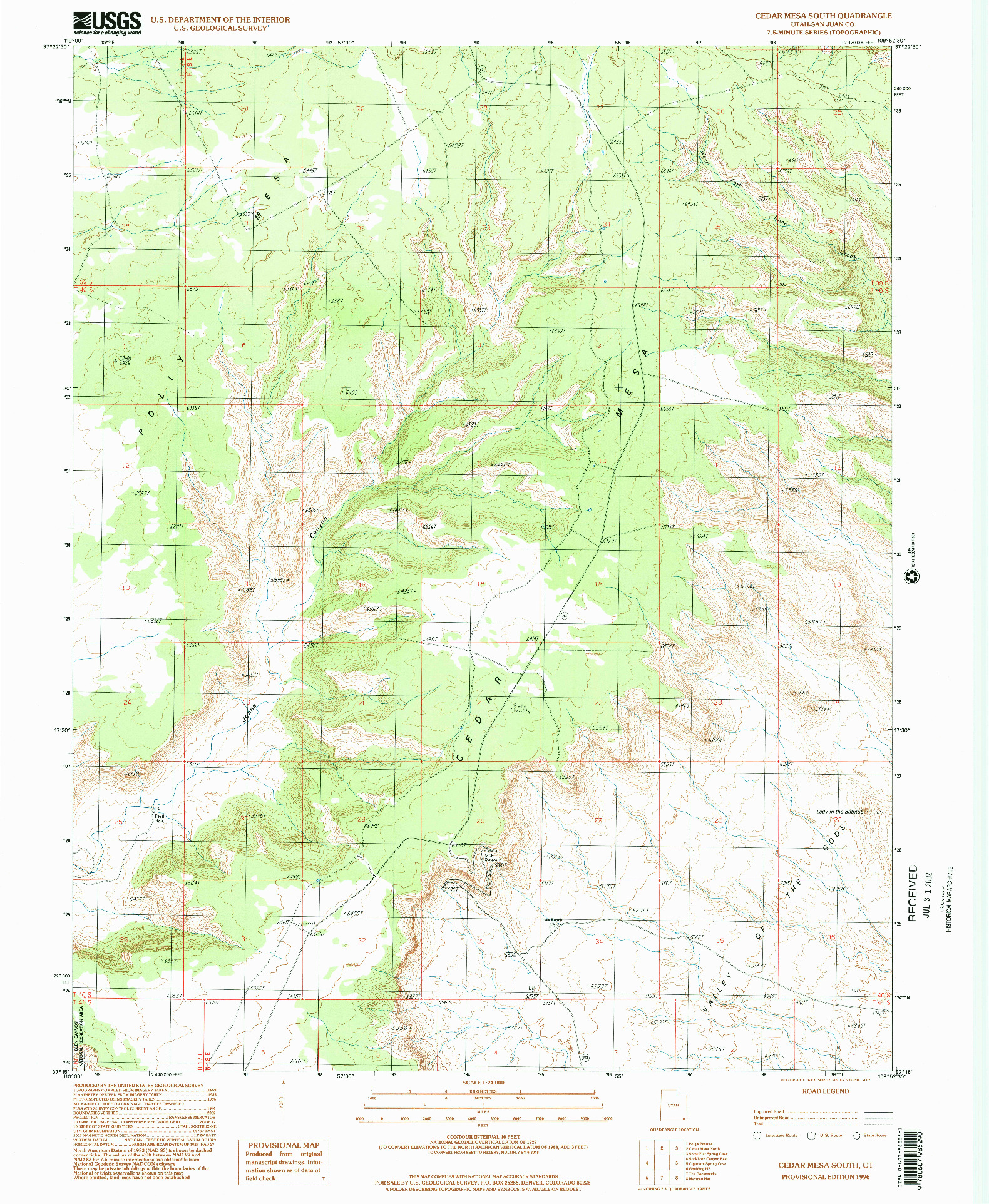USGS 1:24000-SCALE QUADRANGLE FOR CEDAR MESA SOUTH, UT 1996