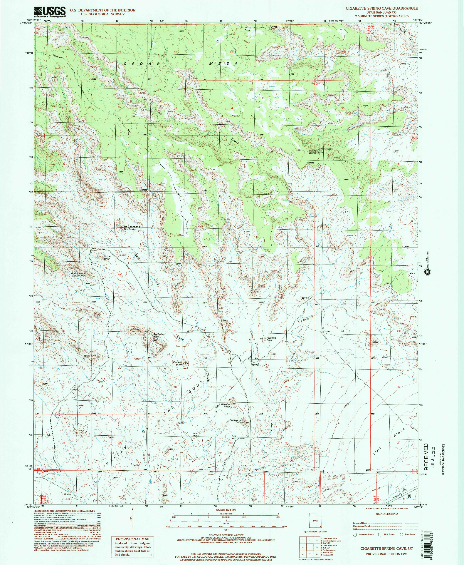 USGS 1:24000-SCALE QUADRANGLE FOR CIGARETTE SPRING CAVE, UT 1996