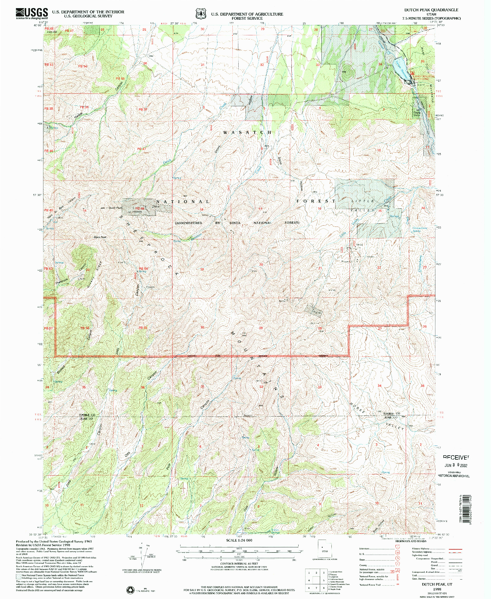 USGS 1:24000-SCALE QUADRANGLE FOR DUTCH PEAK, UT 1998