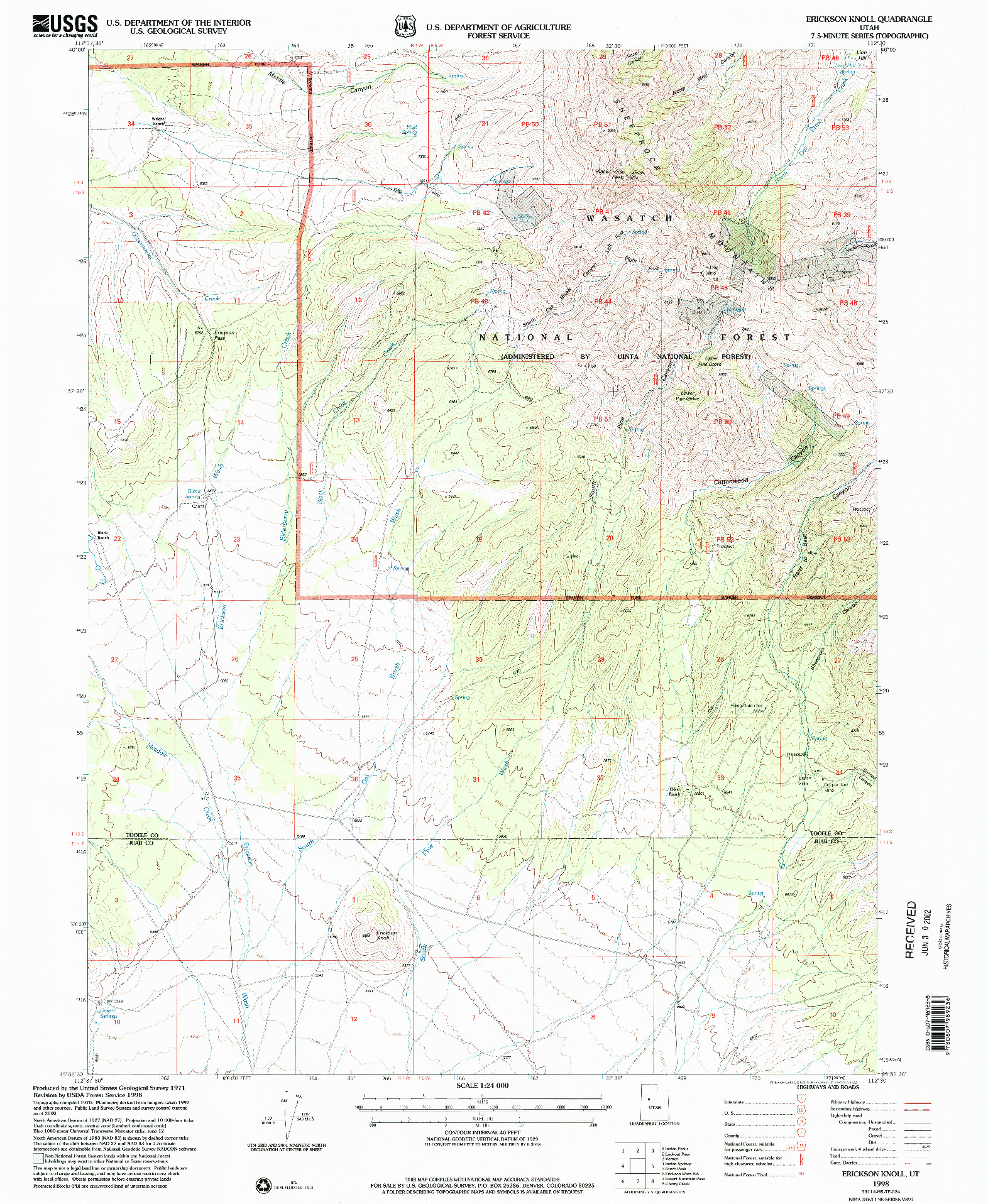 USGS 1:24000-SCALE QUADRANGLE FOR ERICKSON KNOLL, UT 1998