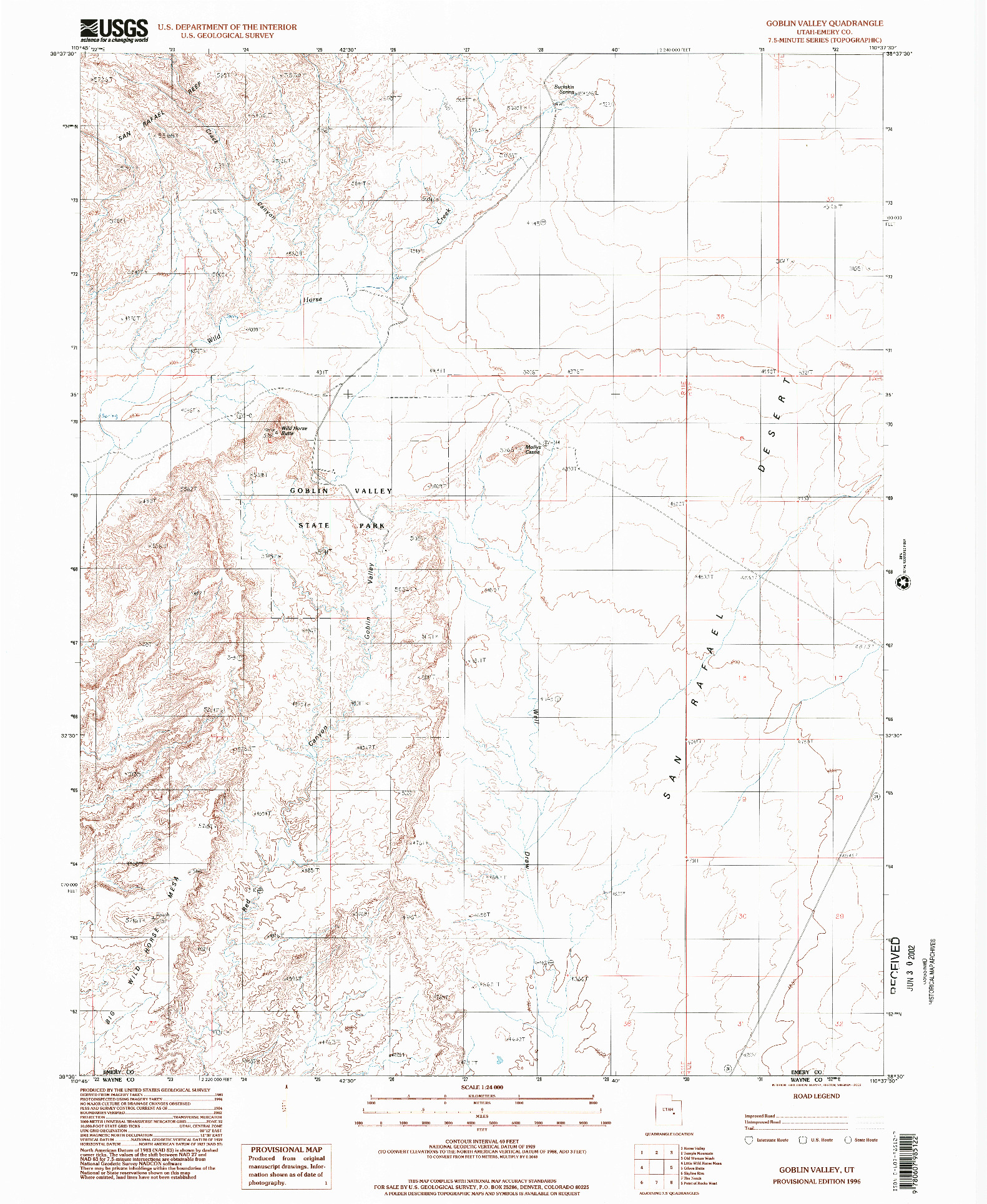 USGS 1:24000-SCALE QUADRANGLE FOR GOBLIN VALLEY, UT 1996