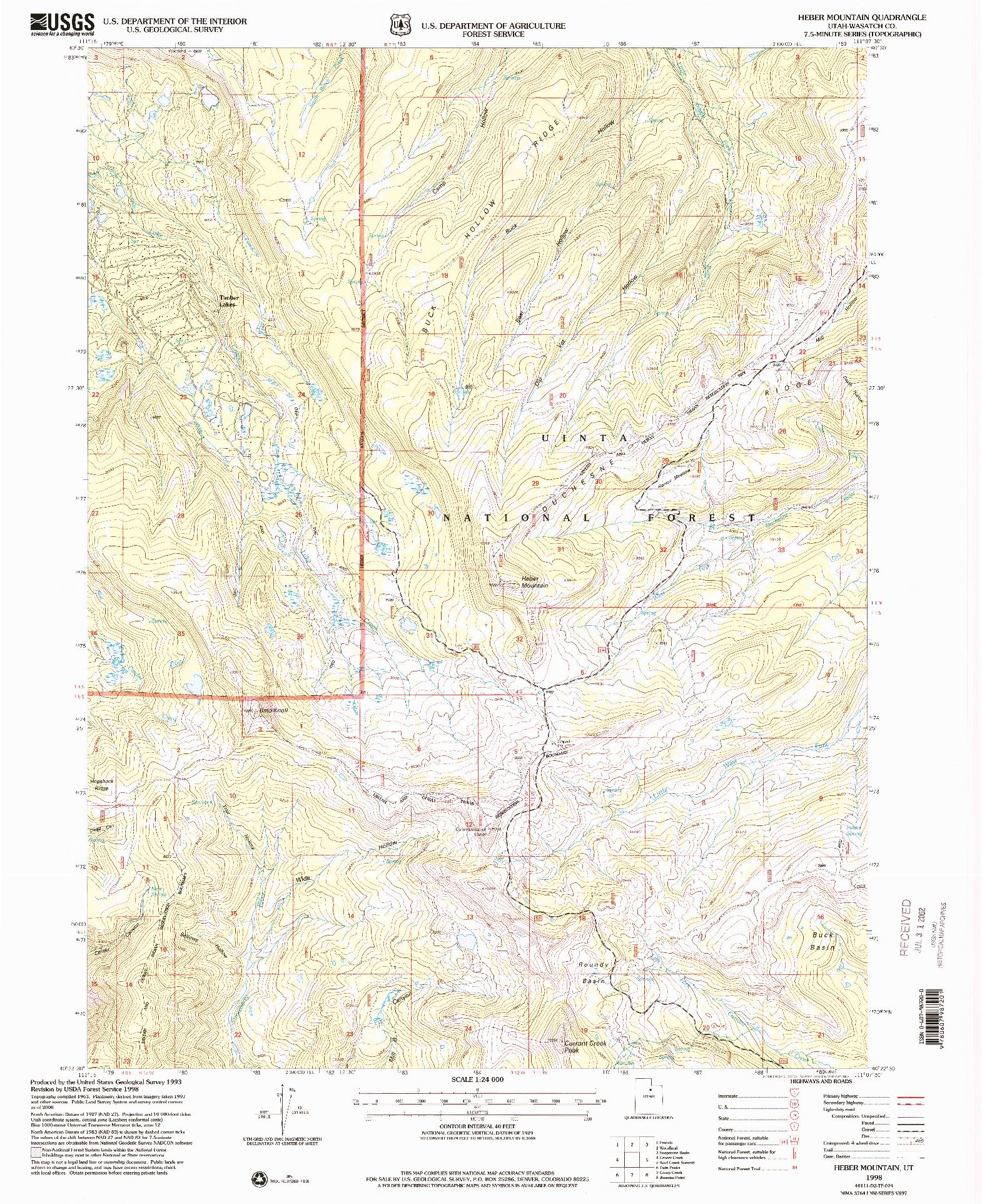 USGS 1:24000-SCALE QUADRANGLE FOR HEBER MOUNTAIN, UT 1998