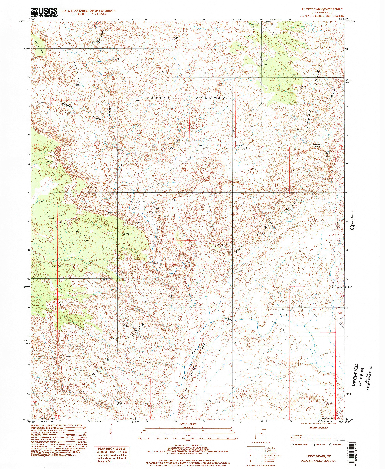 USGS 1:24000-SCALE QUADRANGLE FOR HUNT DRAW, UT 1996