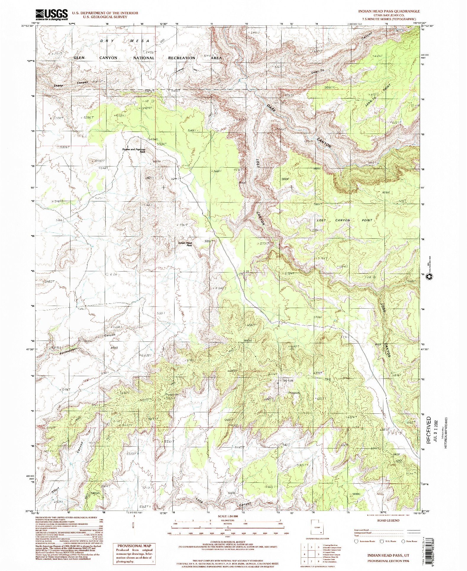 USGS 1:24000-SCALE QUADRANGLE FOR INDIAN HEAD PASS, UT 1996