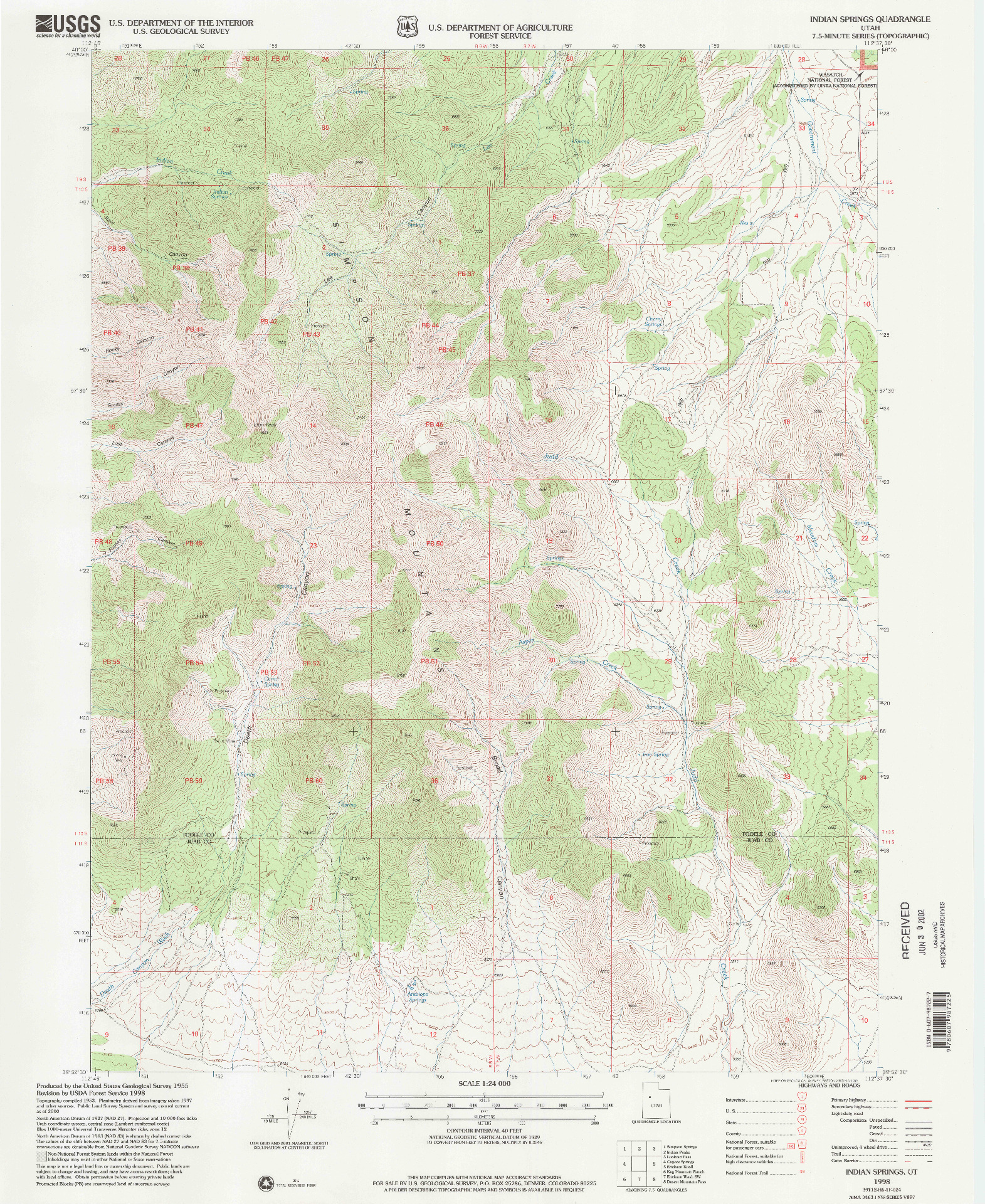 USGS 1:24000-SCALE QUADRANGLE FOR INDIAN SPRINGS, UT 1998