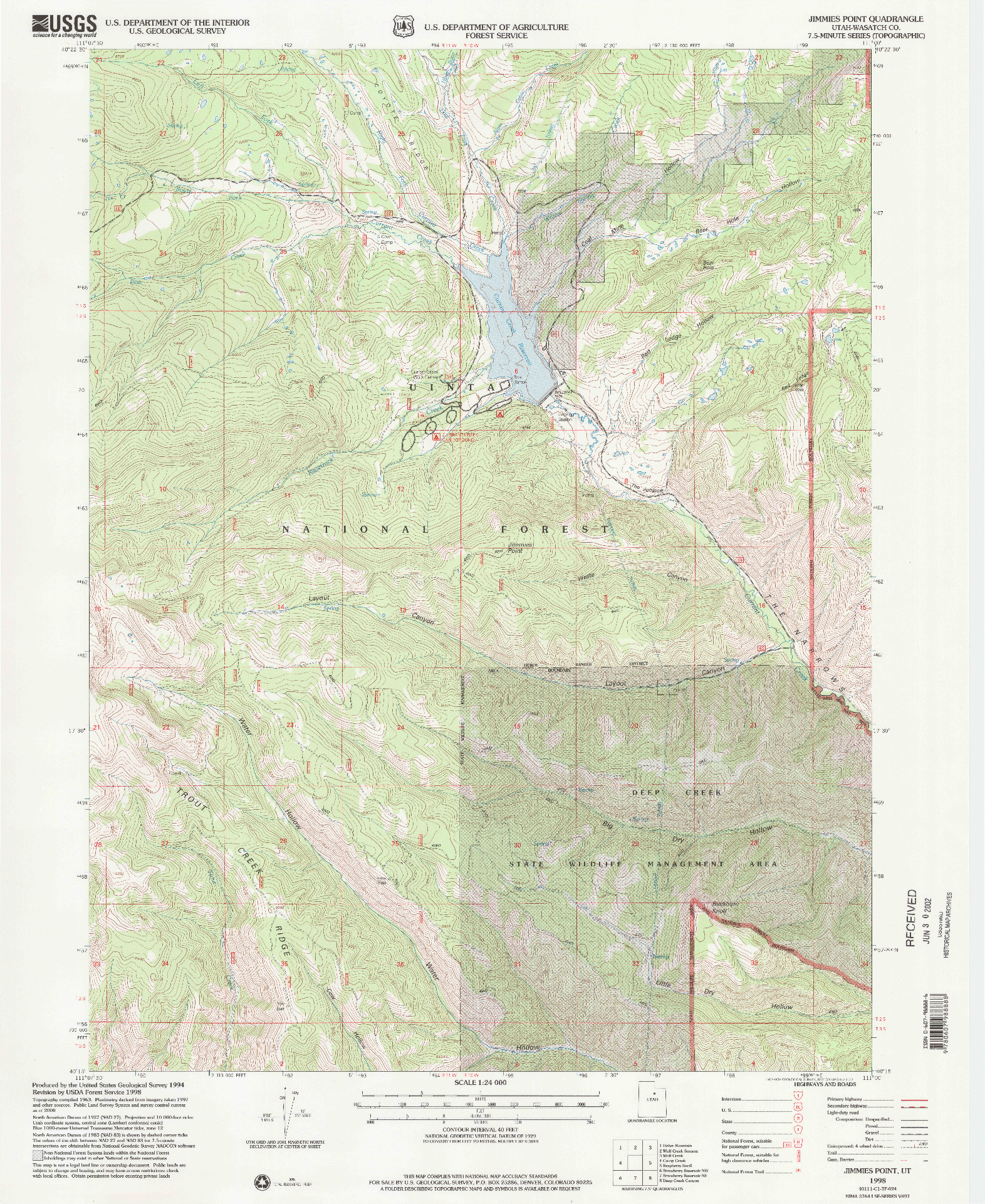 USGS 1:24000-SCALE QUADRANGLE FOR JIMMIES POINT, UT 1998