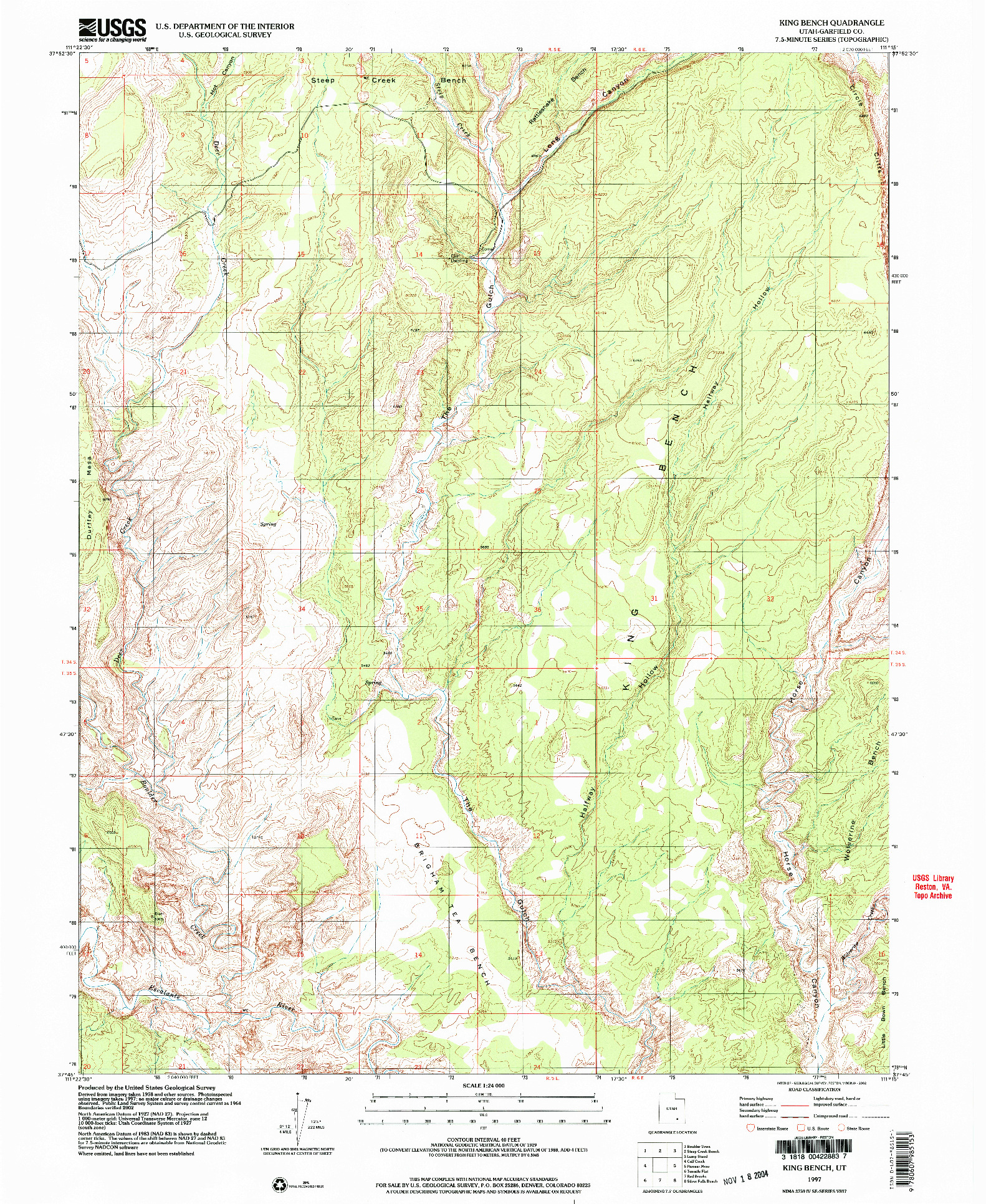 USGS 1:24000-SCALE QUADRANGLE FOR KING BENCH, UT 1997