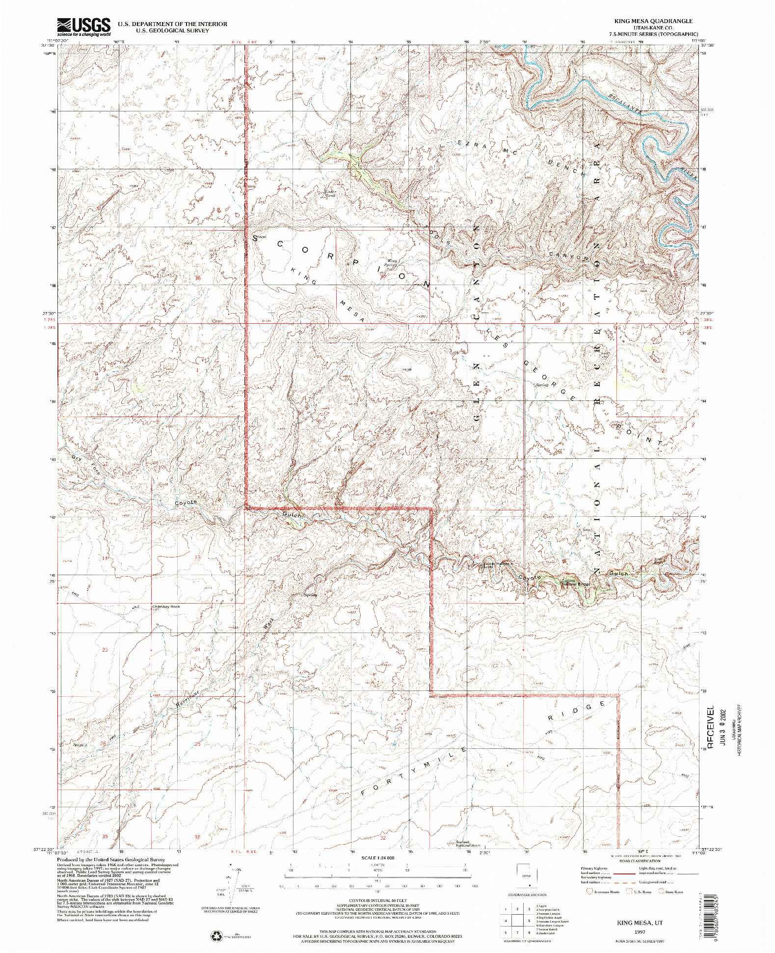 USGS 1:24000-SCALE QUADRANGLE FOR KING MESA, UT 1997