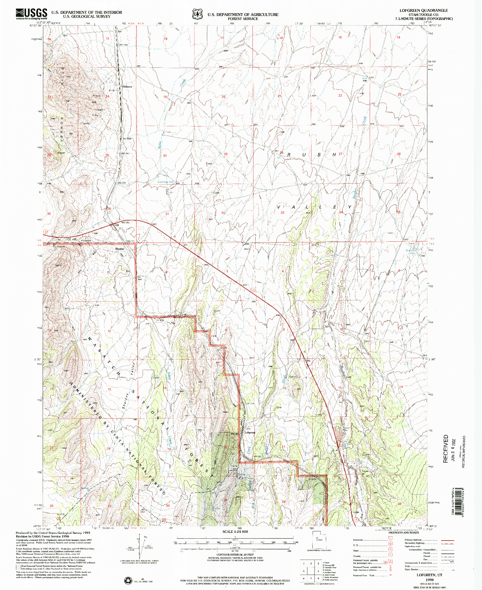 USGS 1:24000-SCALE QUADRANGLE FOR LOFGREEN, UT 1998