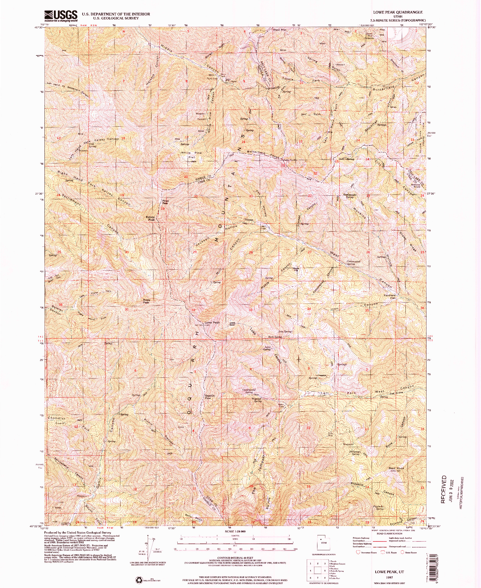 USGS 1:24000-SCALE QUADRANGLE FOR LOWE PEAK, UT 1997
