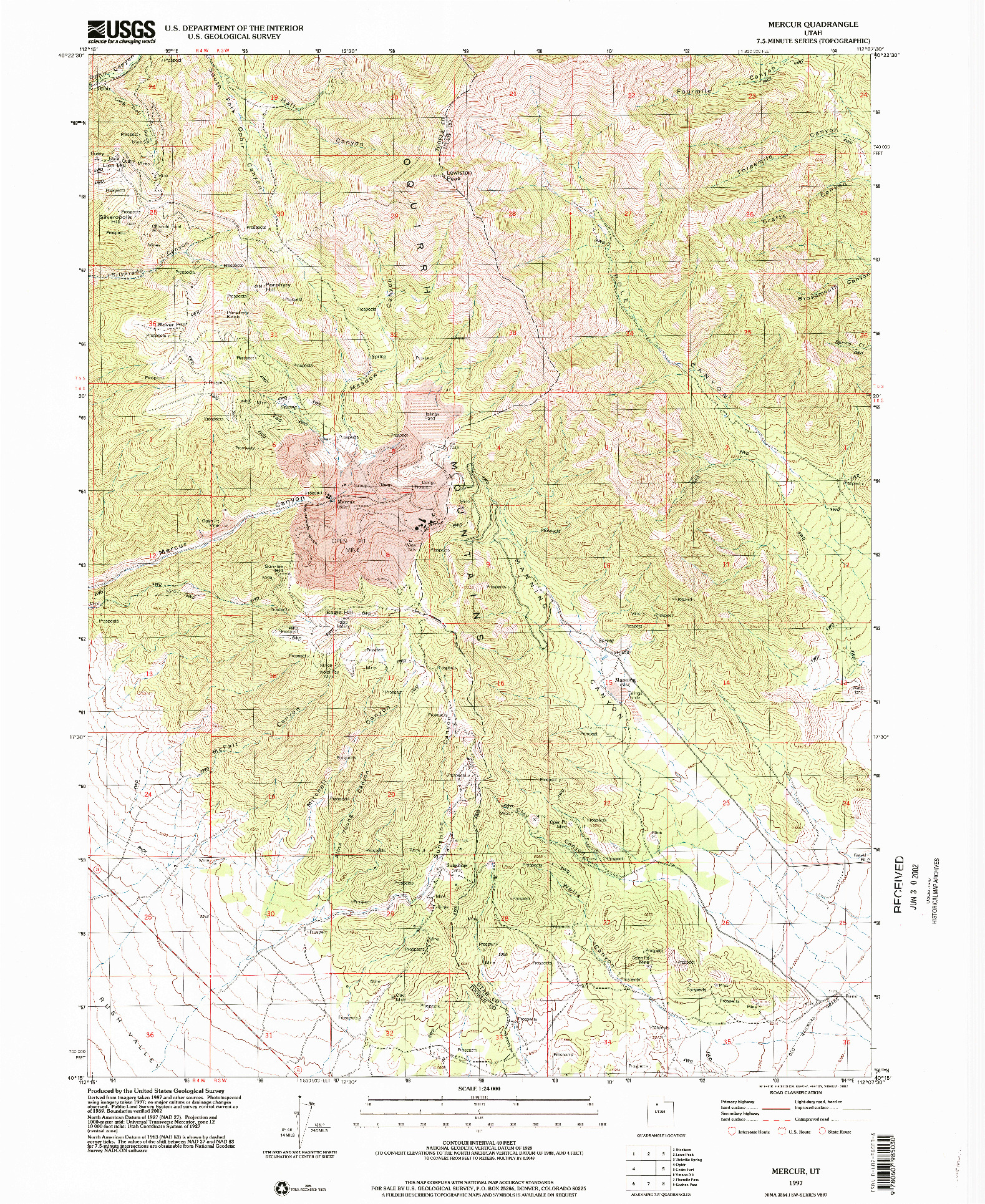 USGS 1:24000-SCALE QUADRANGLE FOR MERCUR, UT 1997