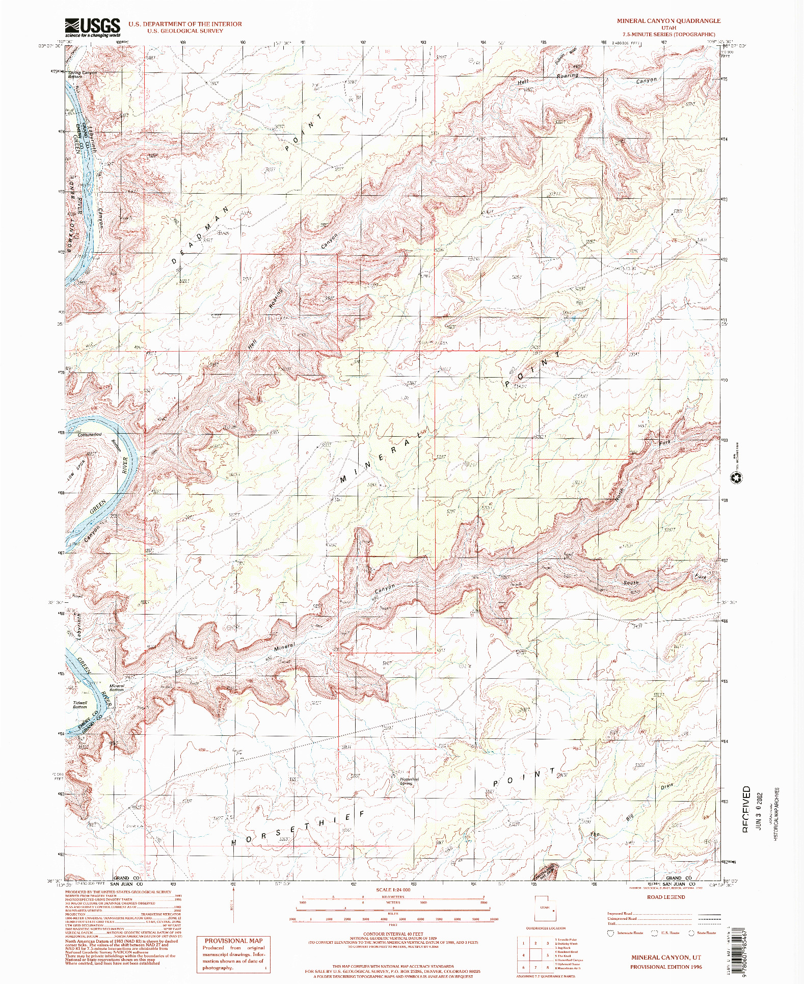 USGS 1:24000-SCALE QUADRANGLE FOR MINERAL CANYON, UT 1996