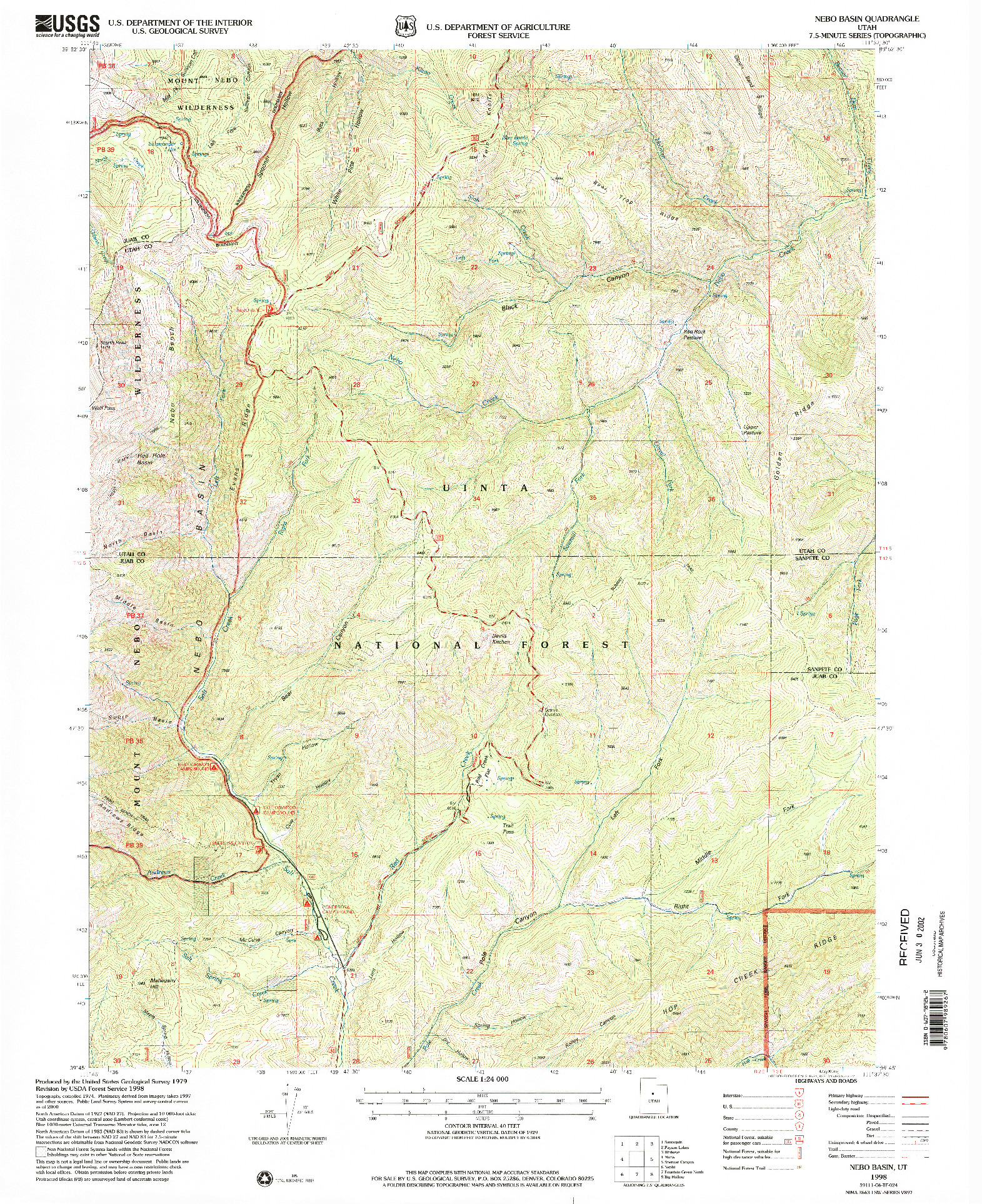 USGS 1:24000-SCALE QUADRANGLE FOR NEBO BASIN, UT 1998