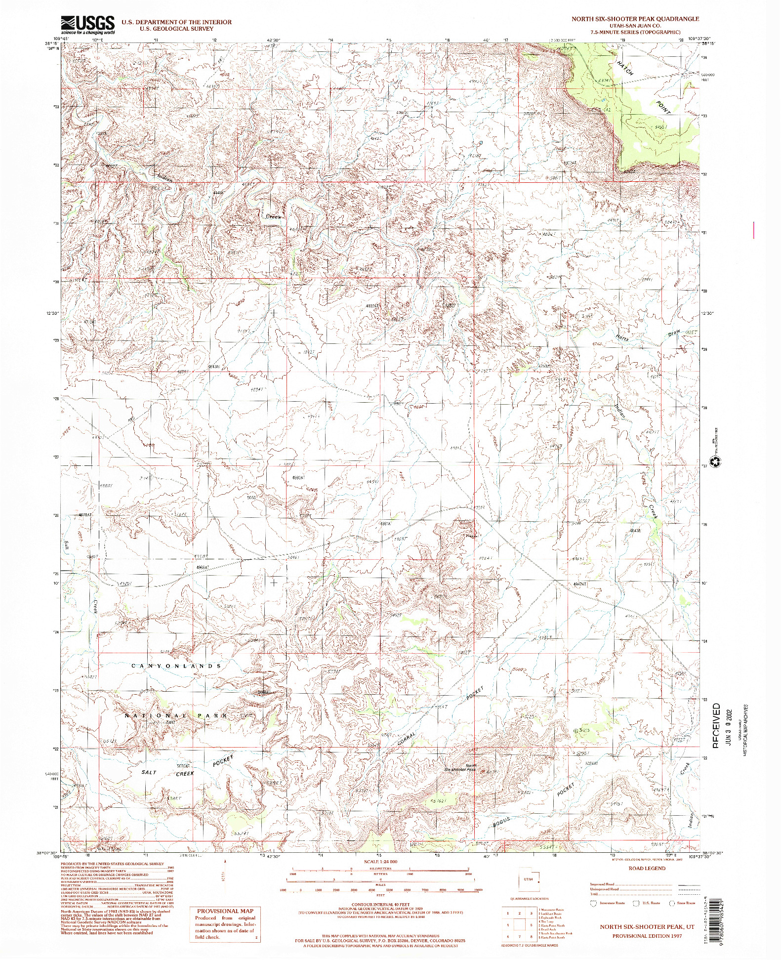 USGS 1:24000-SCALE QUADRANGLE FOR NORTH SIX-SHOOTER PEAK, UT 1997