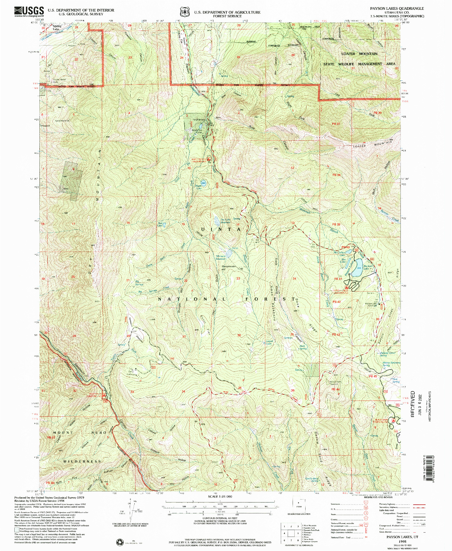 USGS 1:24000-SCALE QUADRANGLE FOR PAYSON LAKES, UT 1998