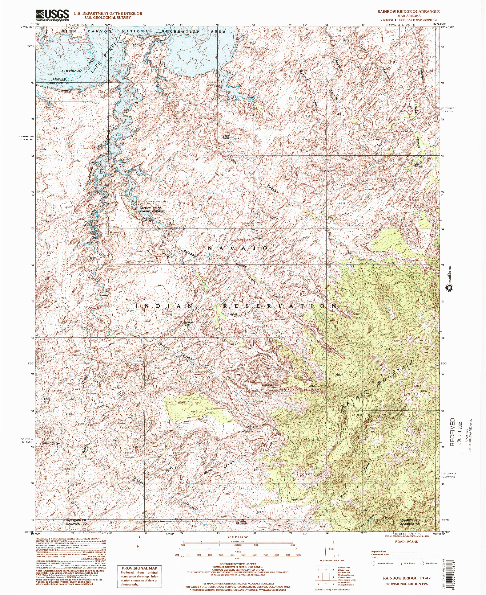 USGS 1:24000-SCALE QUADRANGLE FOR RAINBOW BRIDGE, UT 1997