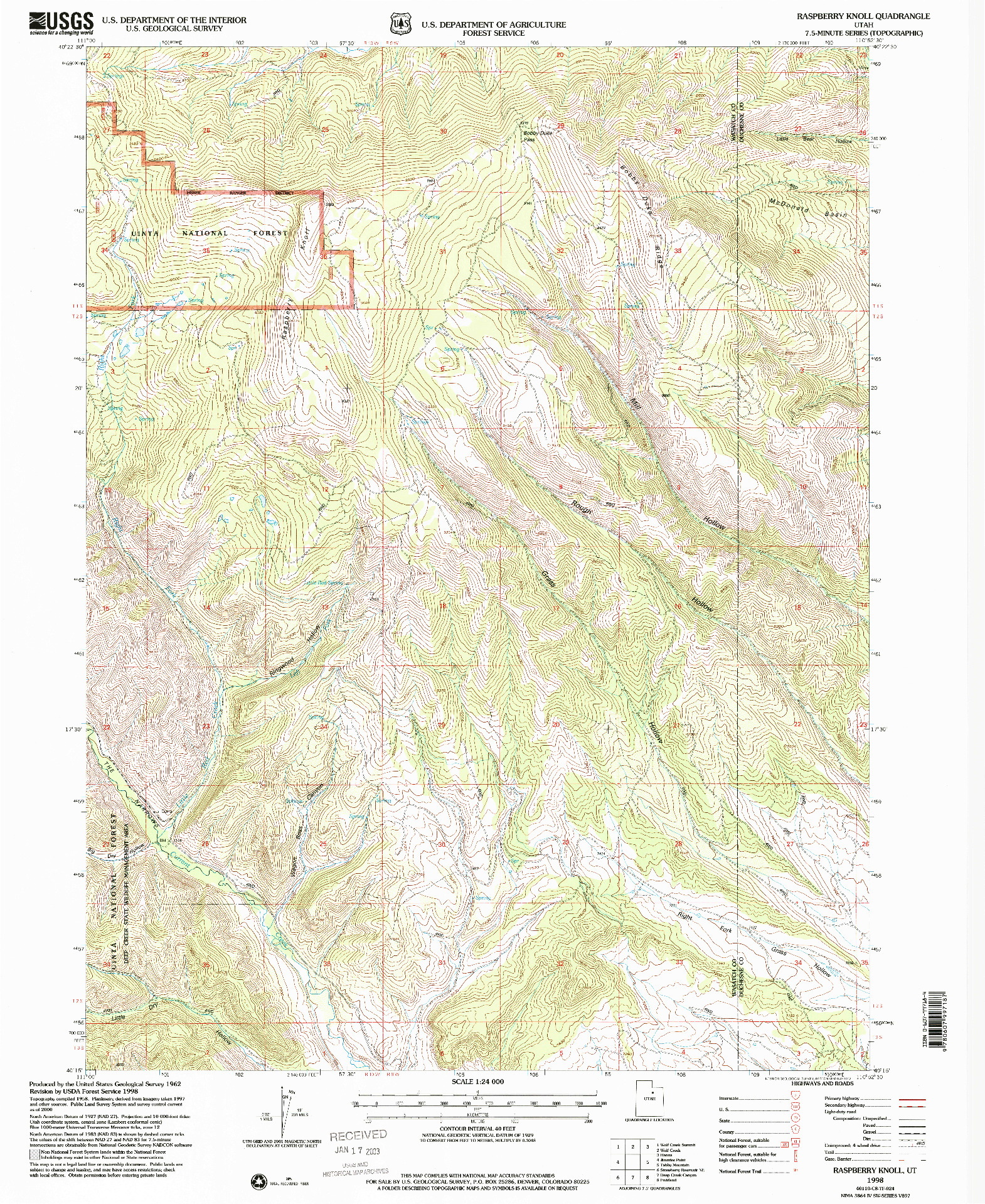 USGS 1:24000-SCALE QUADRANGLE FOR RASPBERRY KNOLL, UT 1998