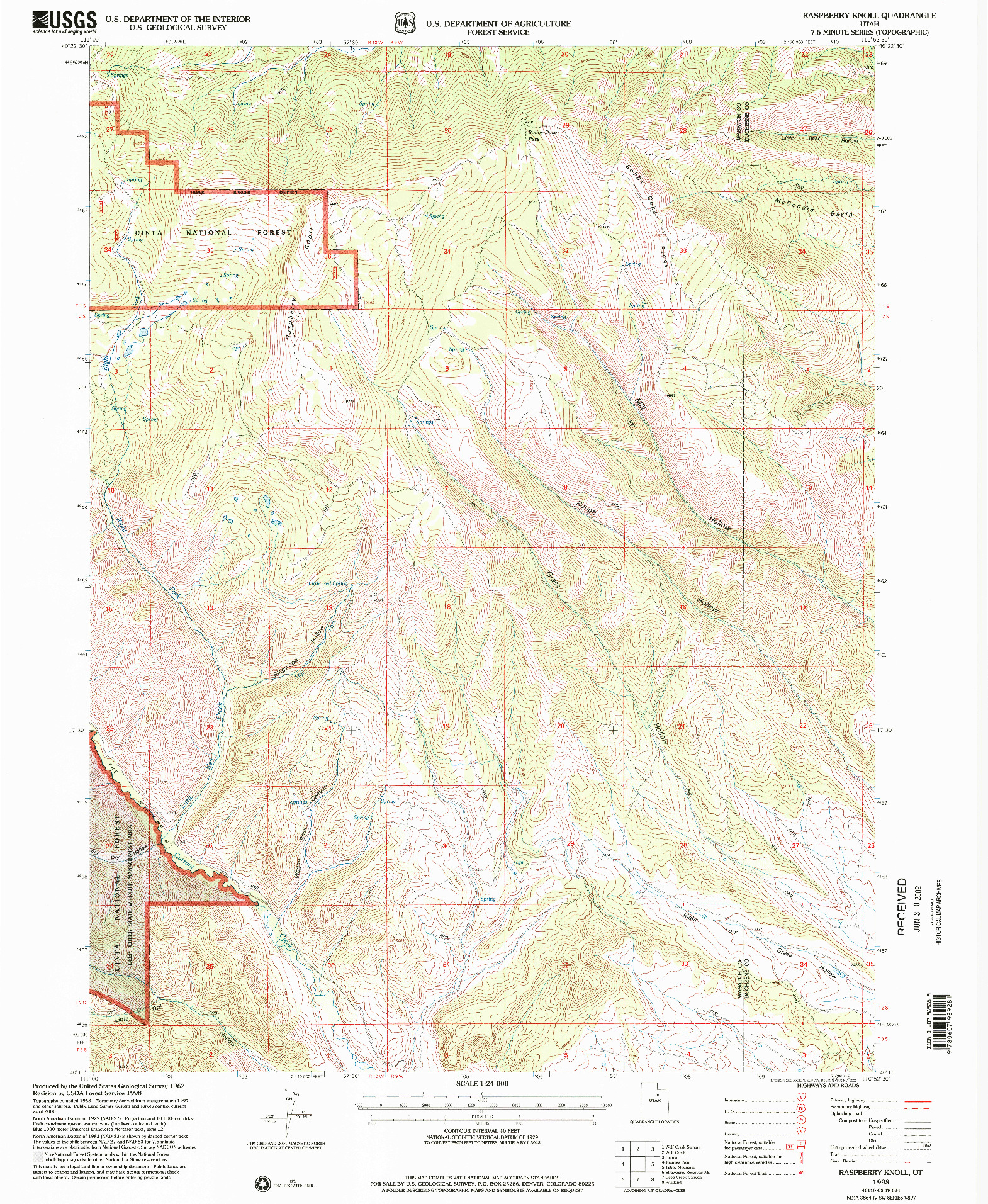 USGS 1:24000-SCALE QUADRANGLE FOR RASPBERRY KNOLL, UT 1998