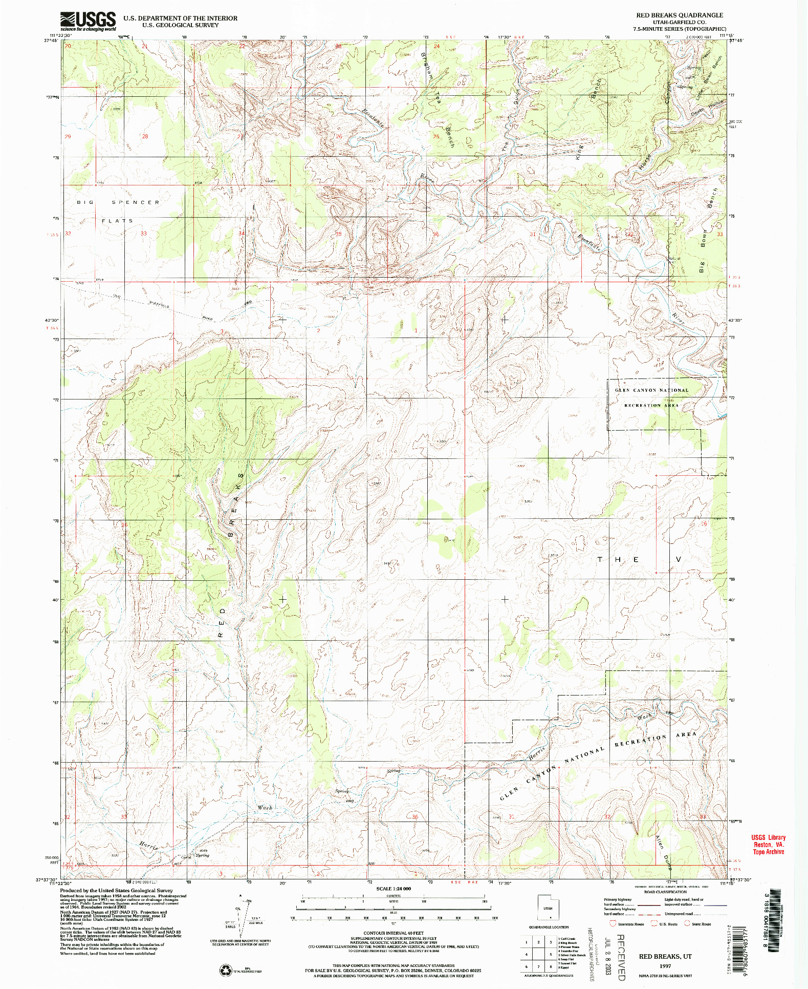 USGS 1:24000-SCALE QUADRANGLE FOR RED BREAKS, UT 1997