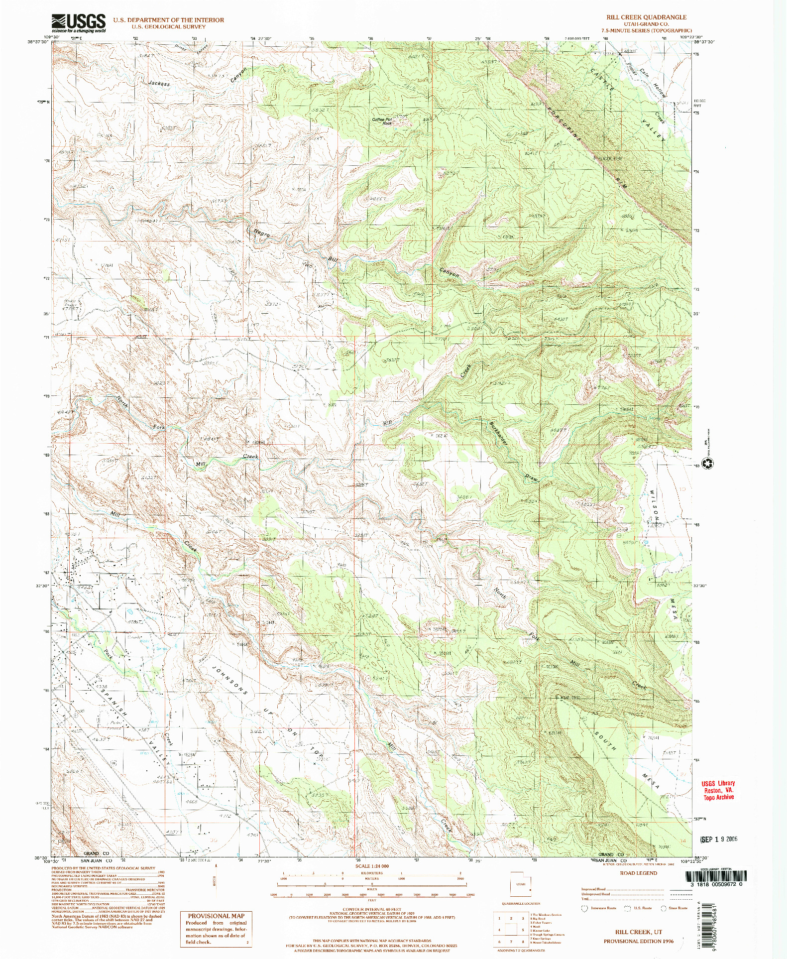 USGS 1:24000-SCALE QUADRANGLE FOR RILL CREEK, UT 1996