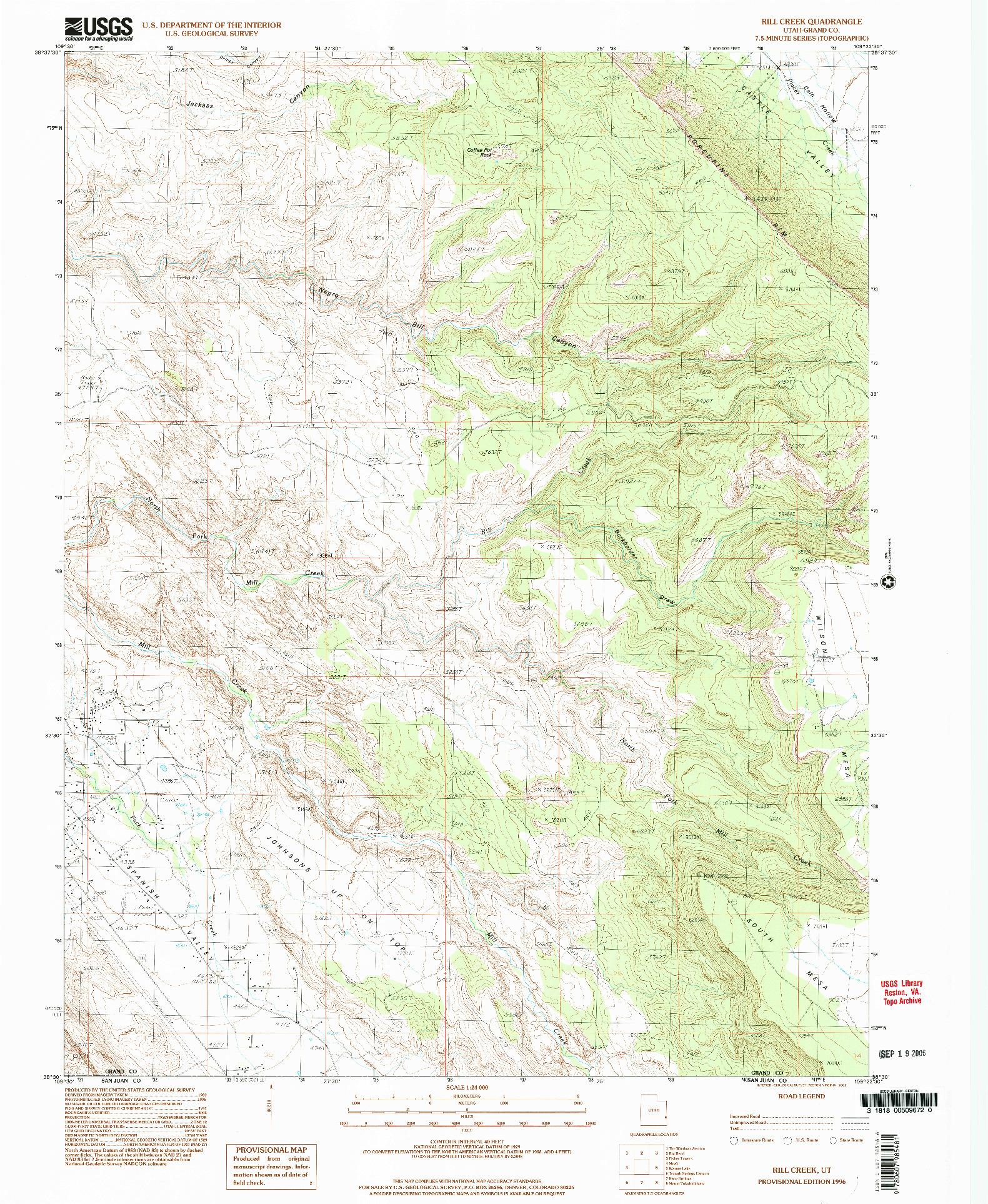 USGS 1:24000-SCALE QUADRANGLE FOR RILL CREEK, UT 1996