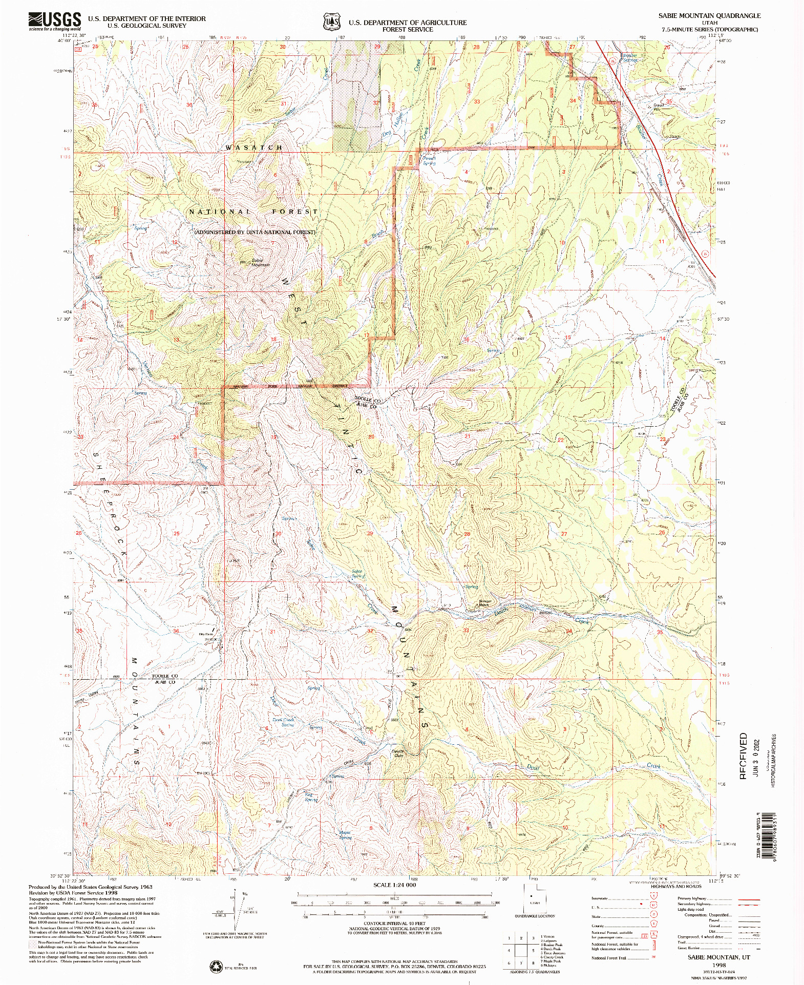 USGS 1:24000-SCALE QUADRANGLE FOR SABIE MOUNTAIN, UT 1998