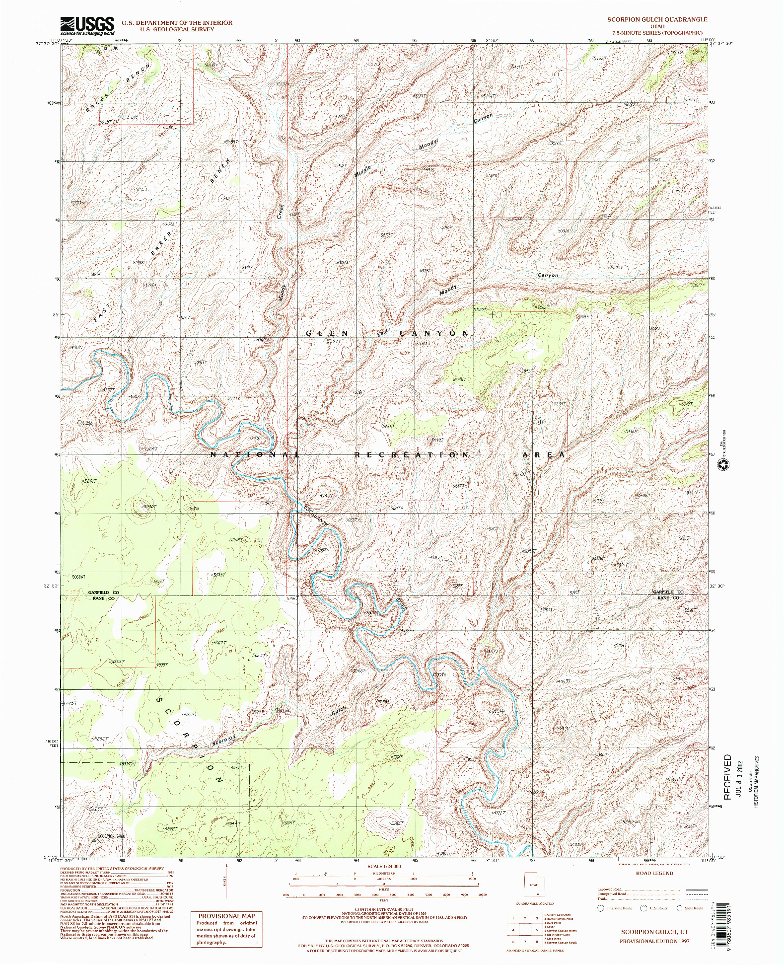 USGS 1:24000-SCALE QUADRANGLE FOR SCORPION GULCH, UT 1997