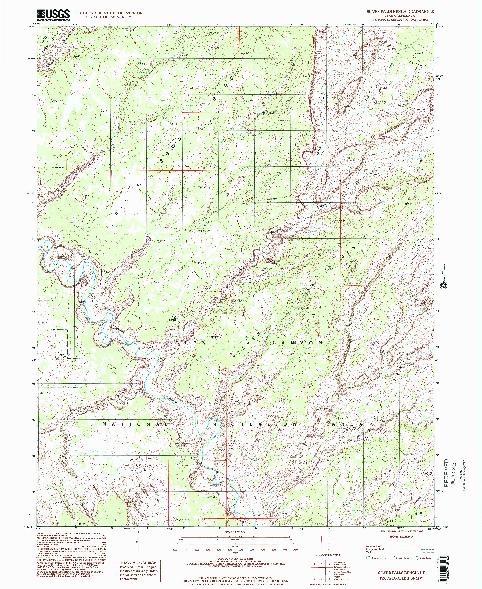 USGS 1:24000-SCALE QUADRANGLE FOR SILVER FALLS BENCH, UT 1997