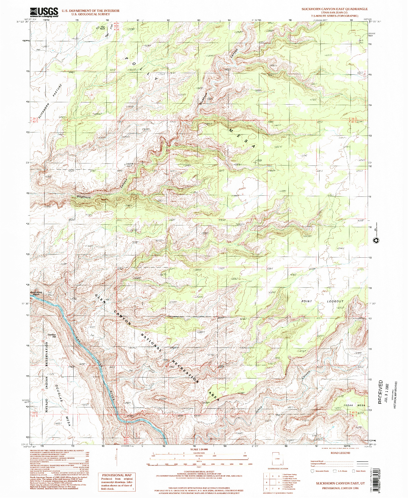USGS 1:24000-SCALE QUADRANGLE FOR SLICKHORN CANYON EAST, UT 1996