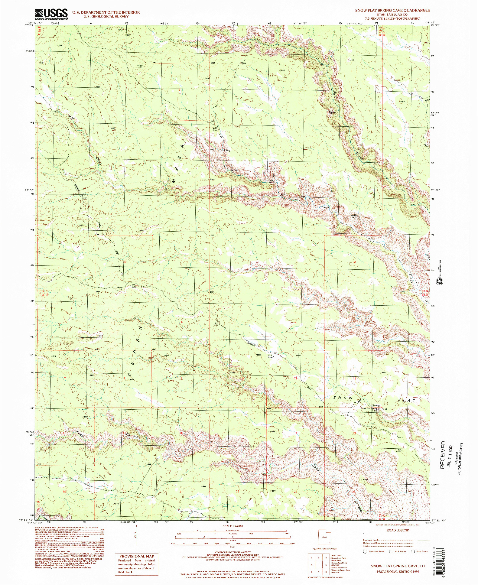 USGS 1:24000-SCALE QUADRANGLE FOR SNOW FLAT SPRING CAVE, UT 1996