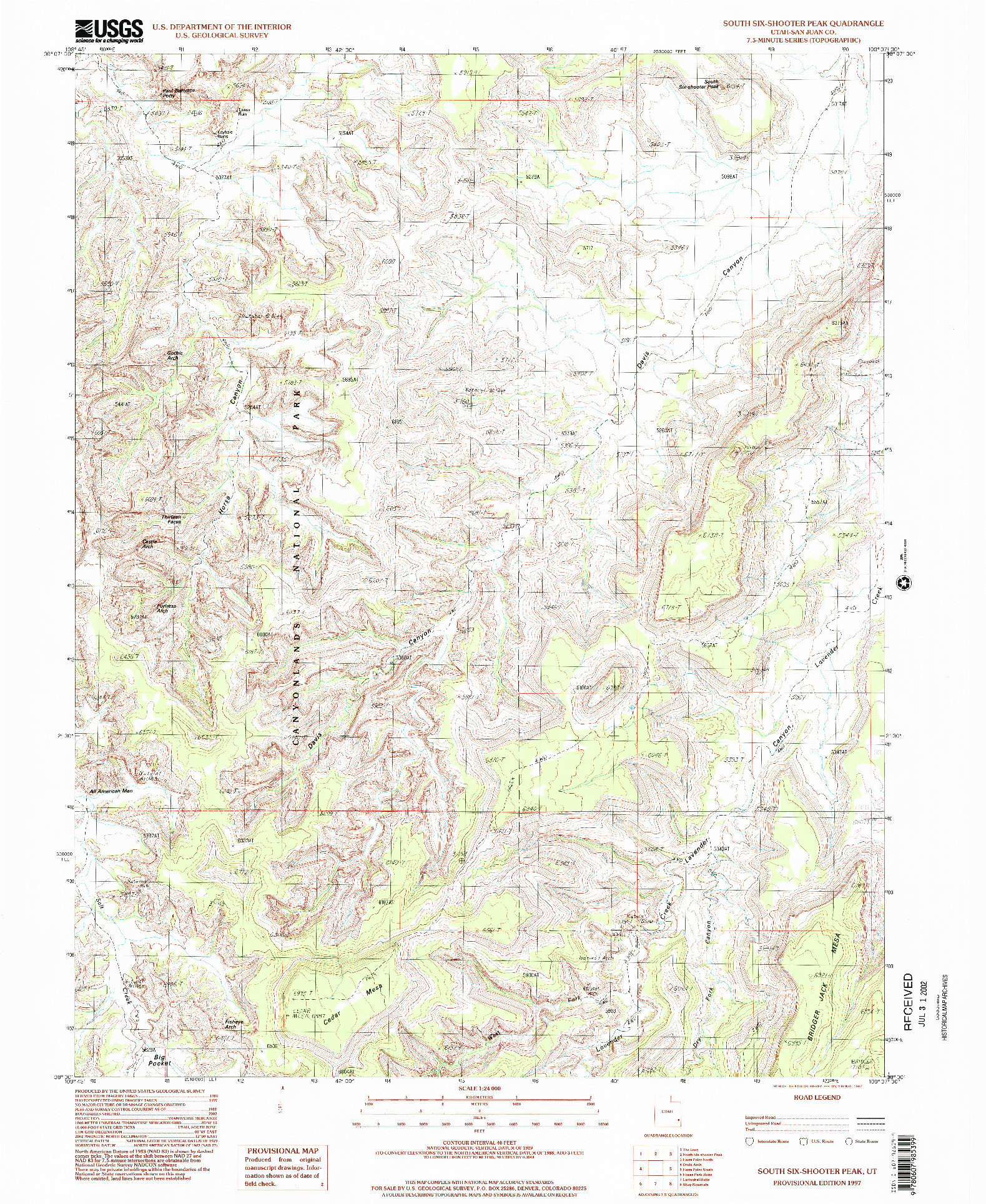USGS 1:24000-SCALE QUADRANGLE FOR SOUTH SIX-SHOOTER PEAK, UT 1997