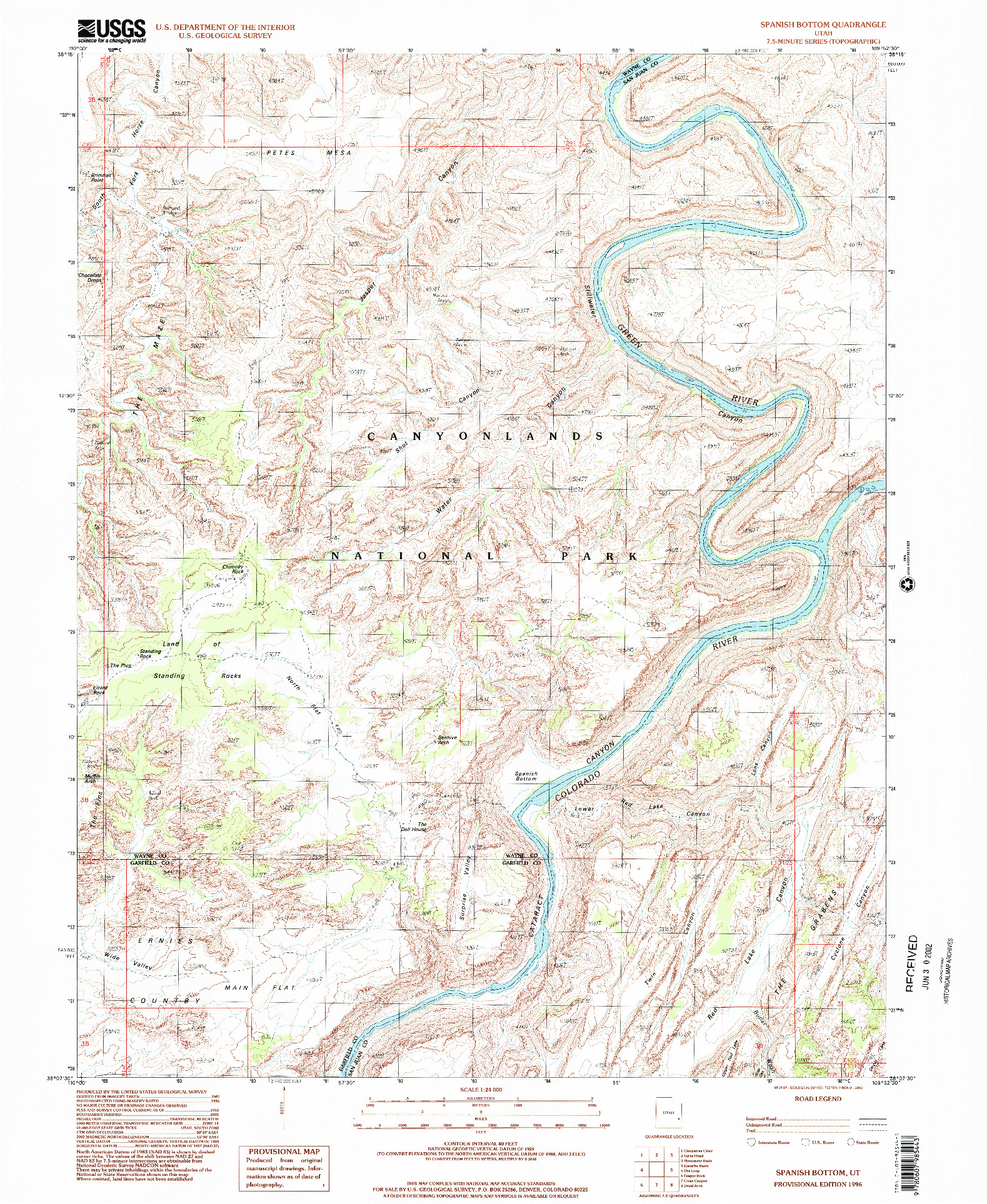 USGS 1:24000-SCALE QUADRANGLE FOR SPANISH BOTTOM, UT 1996