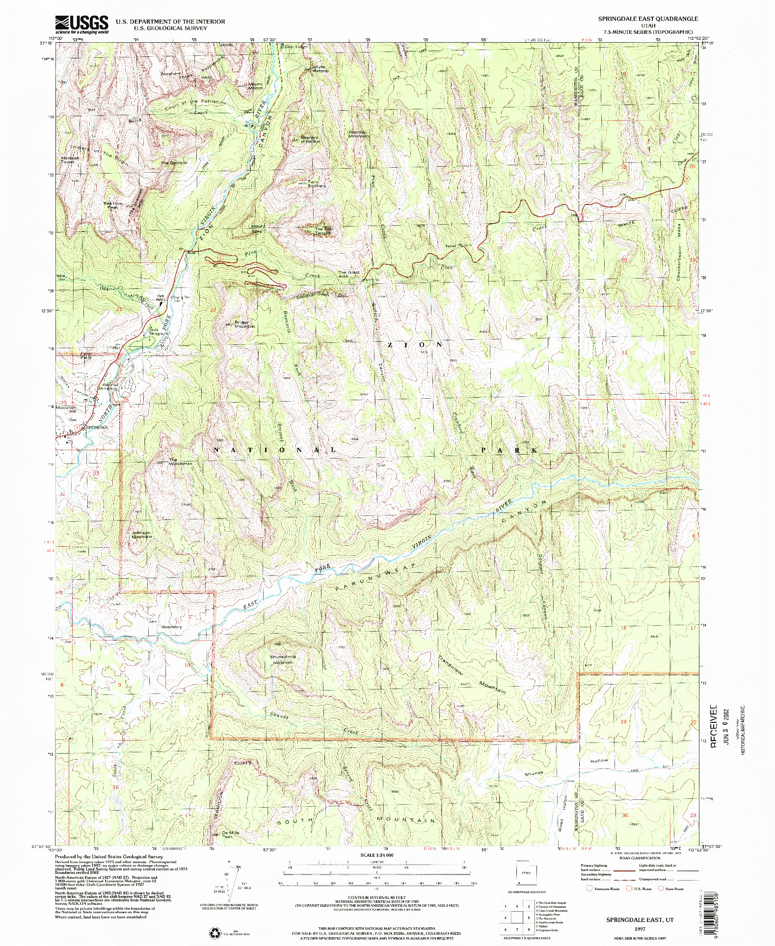 USGS 1:24000-SCALE QUADRANGLE FOR SPRINGDALE EAST, UT 1997