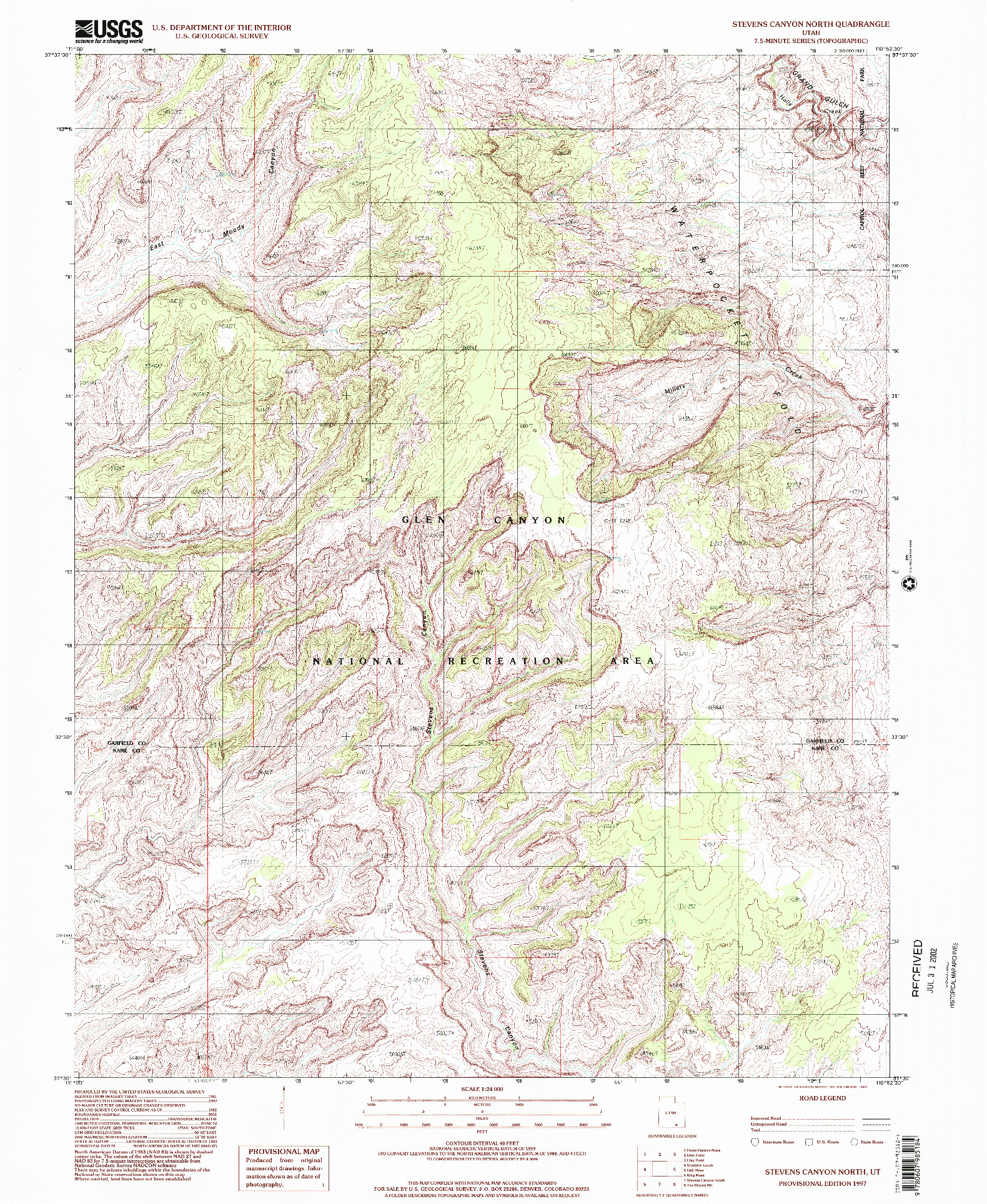 USGS 1:24000-SCALE QUADRANGLE FOR STEVENS CANYON NORTH, UT 1997