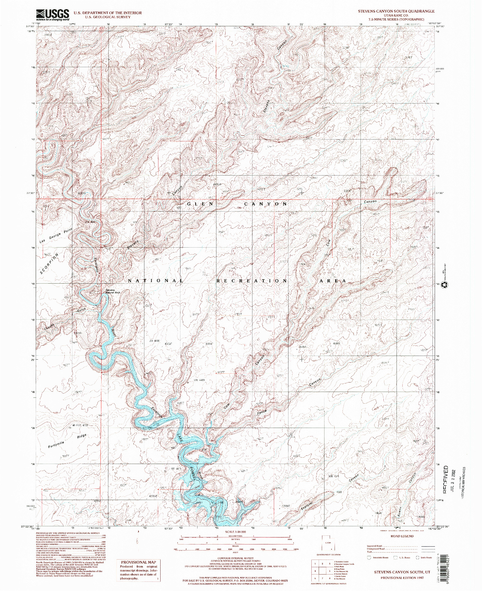 USGS 1:24000-SCALE QUADRANGLE FOR STEVENS CANYON SOUTH, UT 1997