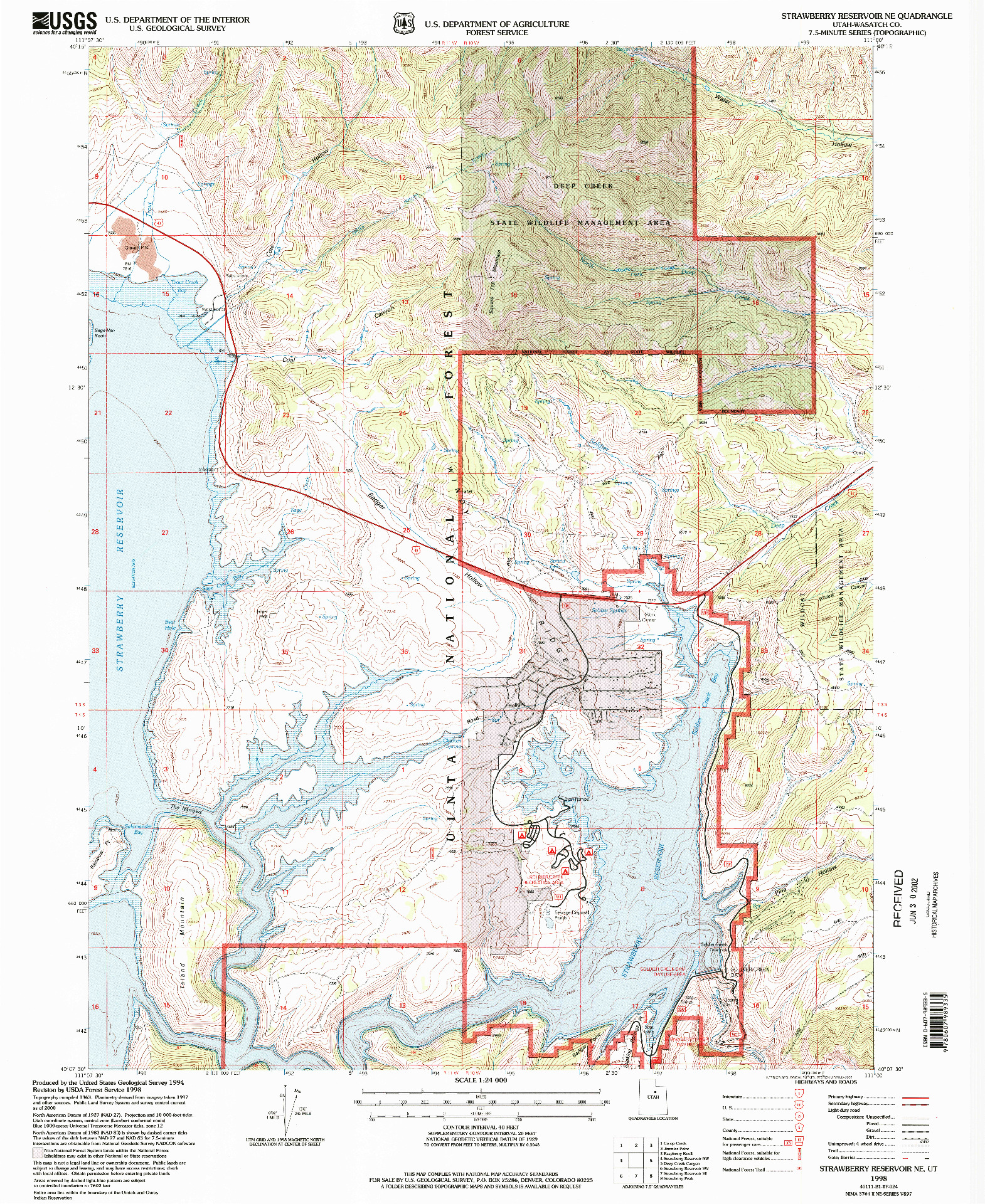 USGS 1:24000-SCALE QUADRANGLE FOR STRAWBERRY RESERVOIR NE, UT 1998