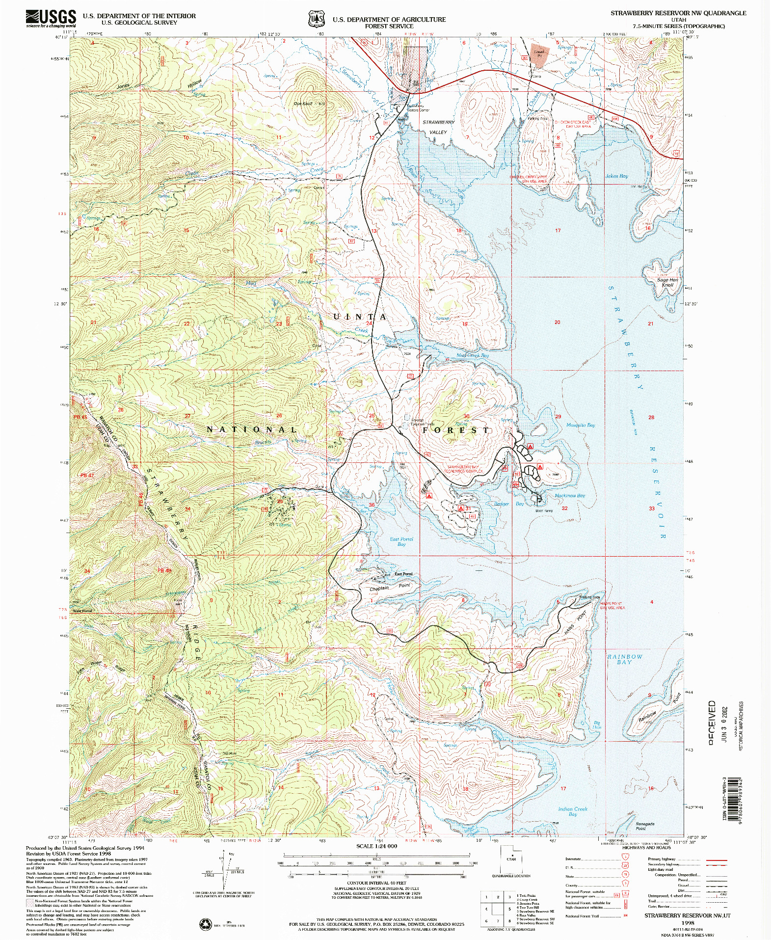 USGS 1:24000-SCALE QUADRANGLE FOR STRAWBERRY RESERVOIR NW, UT 1998