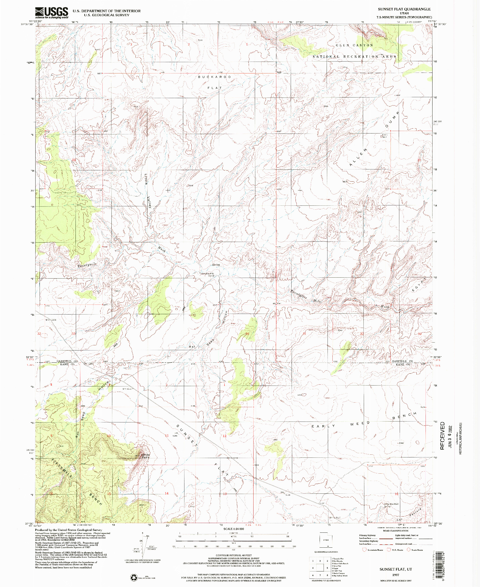 USGS 1:24000-SCALE QUADRANGLE FOR SUNSET FLAT, UT 1997