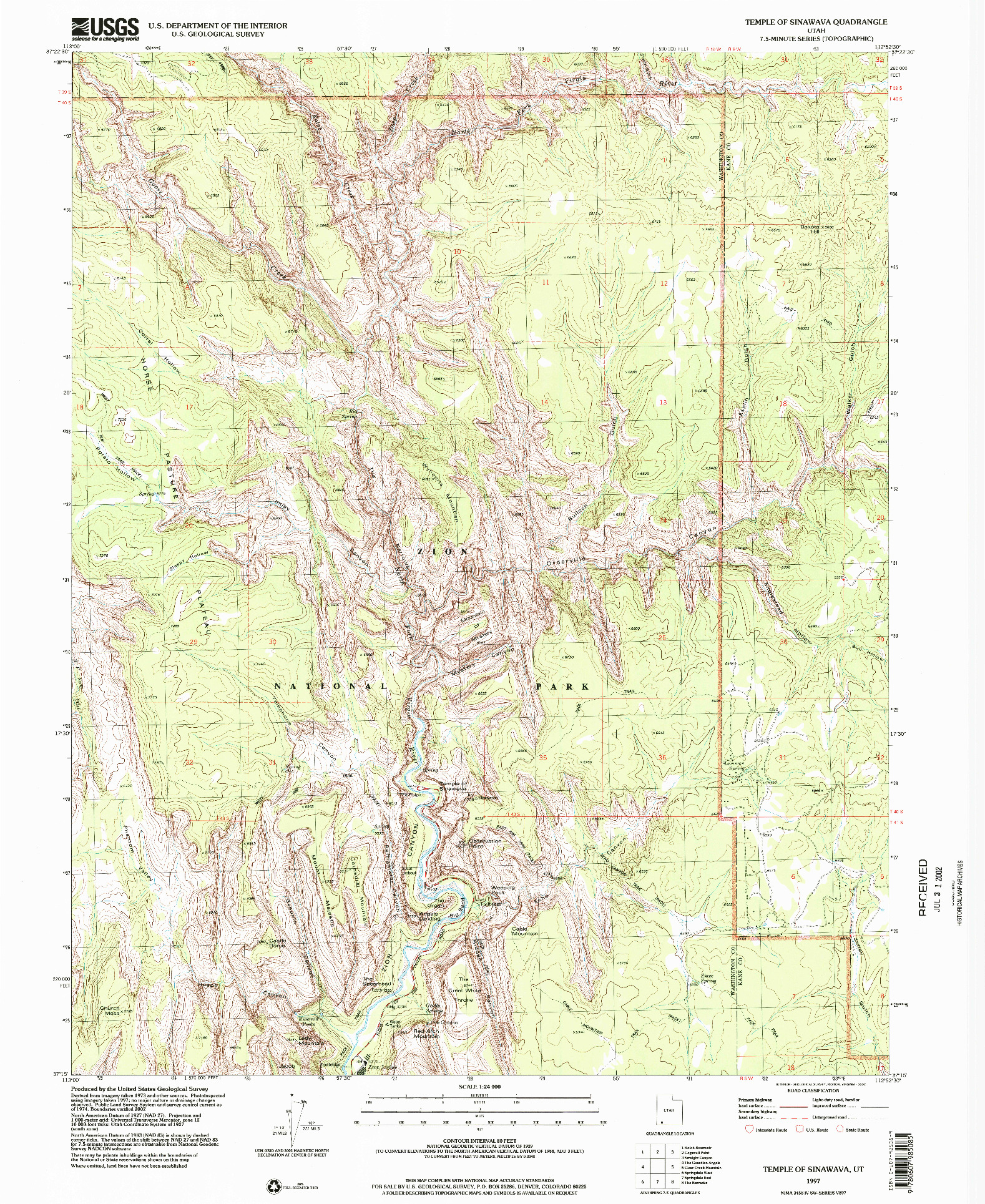 USGS 1:24000-SCALE QUADRANGLE FOR TEMPLE OF SINAWAVA, UT 1997