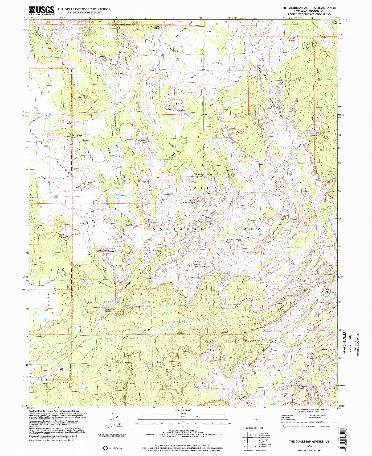 USGS 1:24000-SCALE QUADRANGLE FOR THE GUARDIAN ANGELS, UT 1996