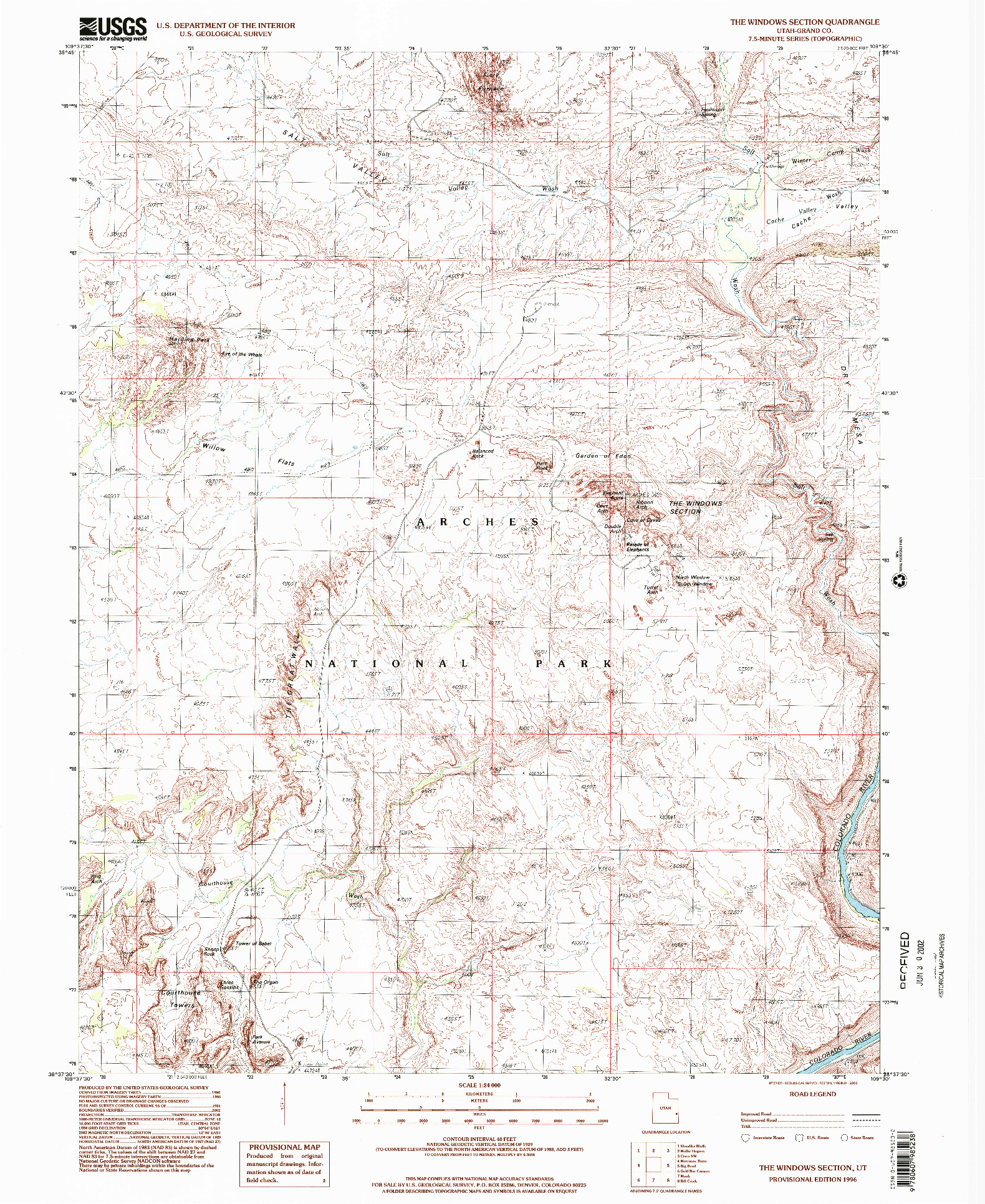 USGS 1:24000-SCALE QUADRANGLE FOR THE WINDOWS SECTION, UT 1996